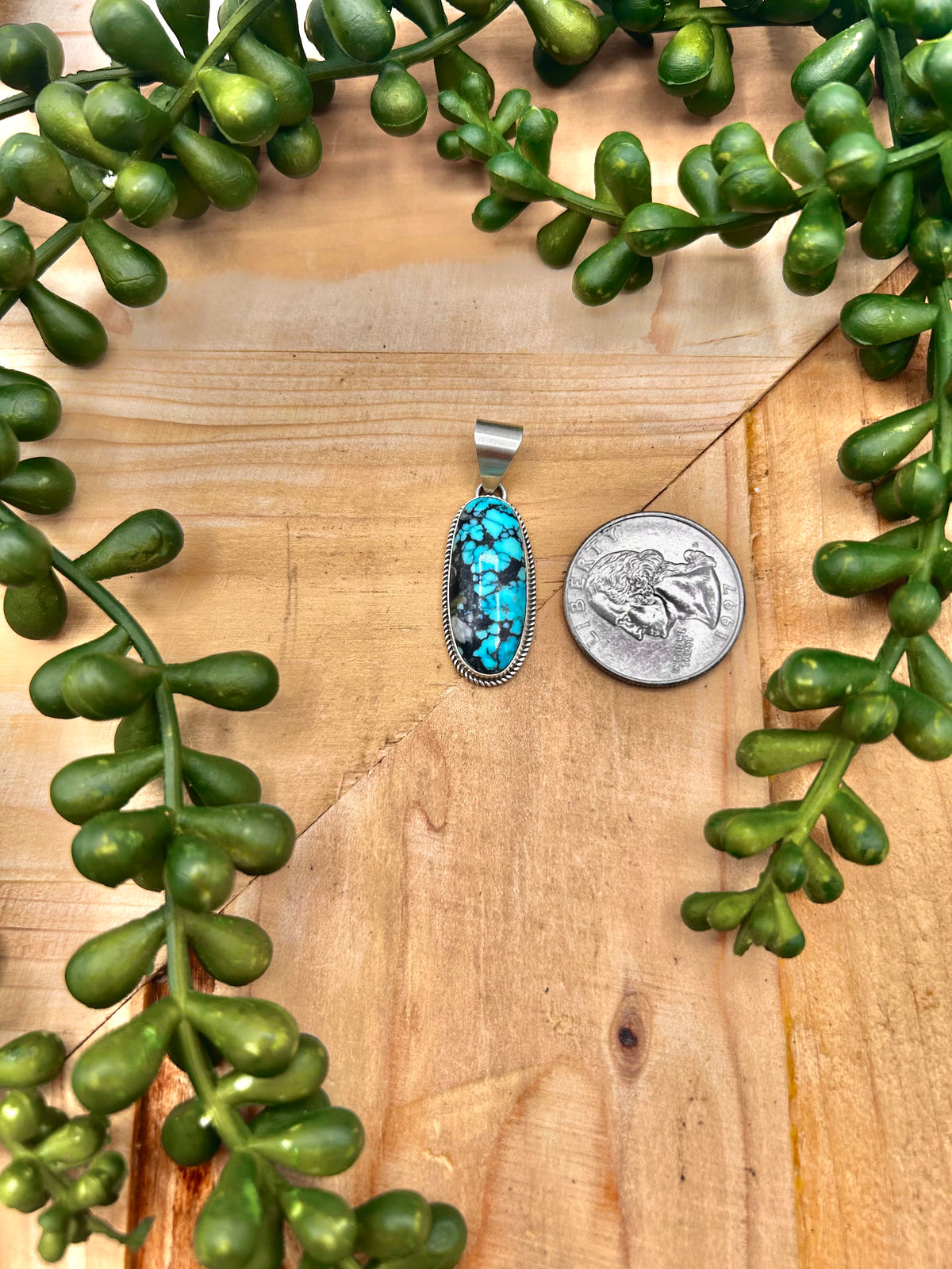 Navajo Made Blue Moon Turquoise & Sterling Silver Pendant