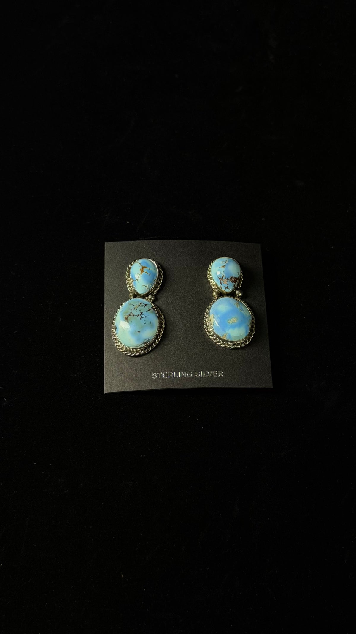 Navajo Made Golden Hill Turquoise & Sterling Silver Post Dangle Earrings