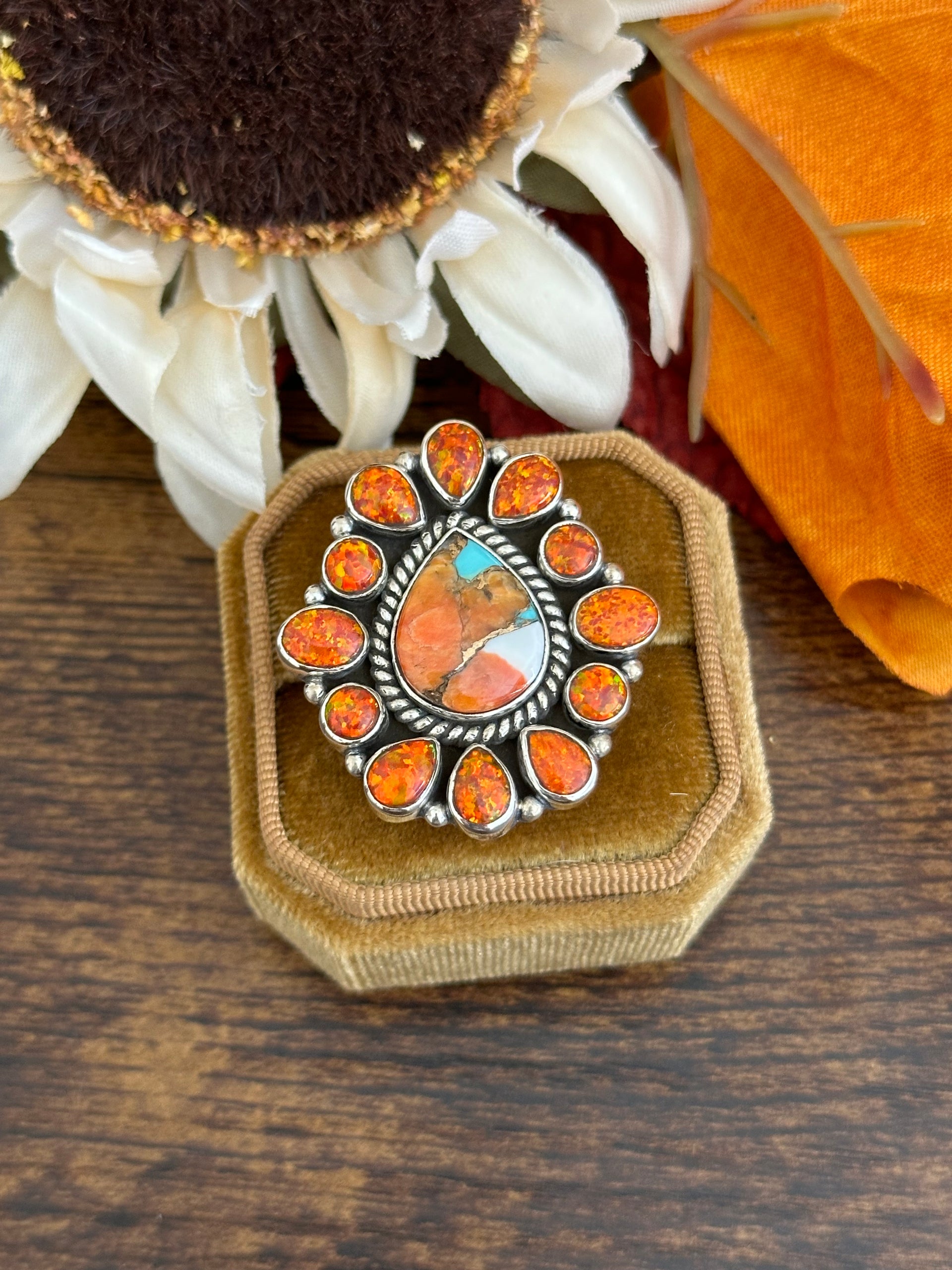 Southwest Handmade Multi Stone & Sterling Silver Adjustable Ring