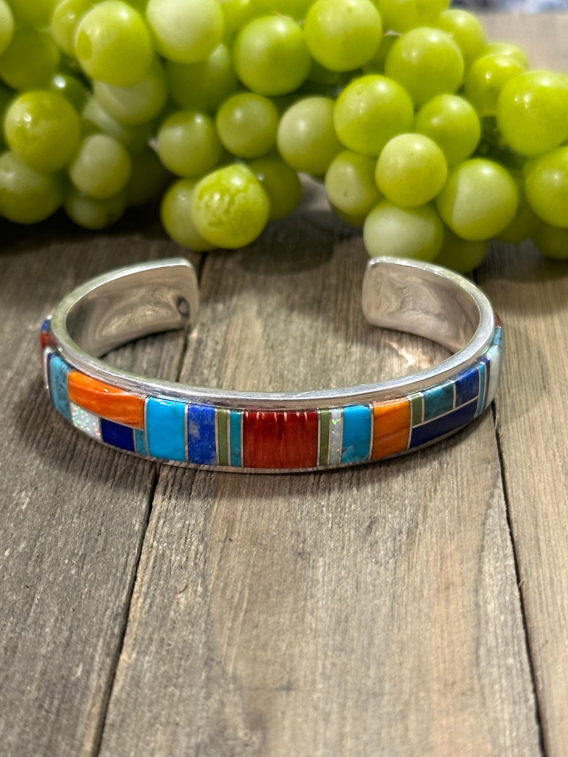 Navajo Made Multi Stone & Sterling Silver Cuff Bracelet