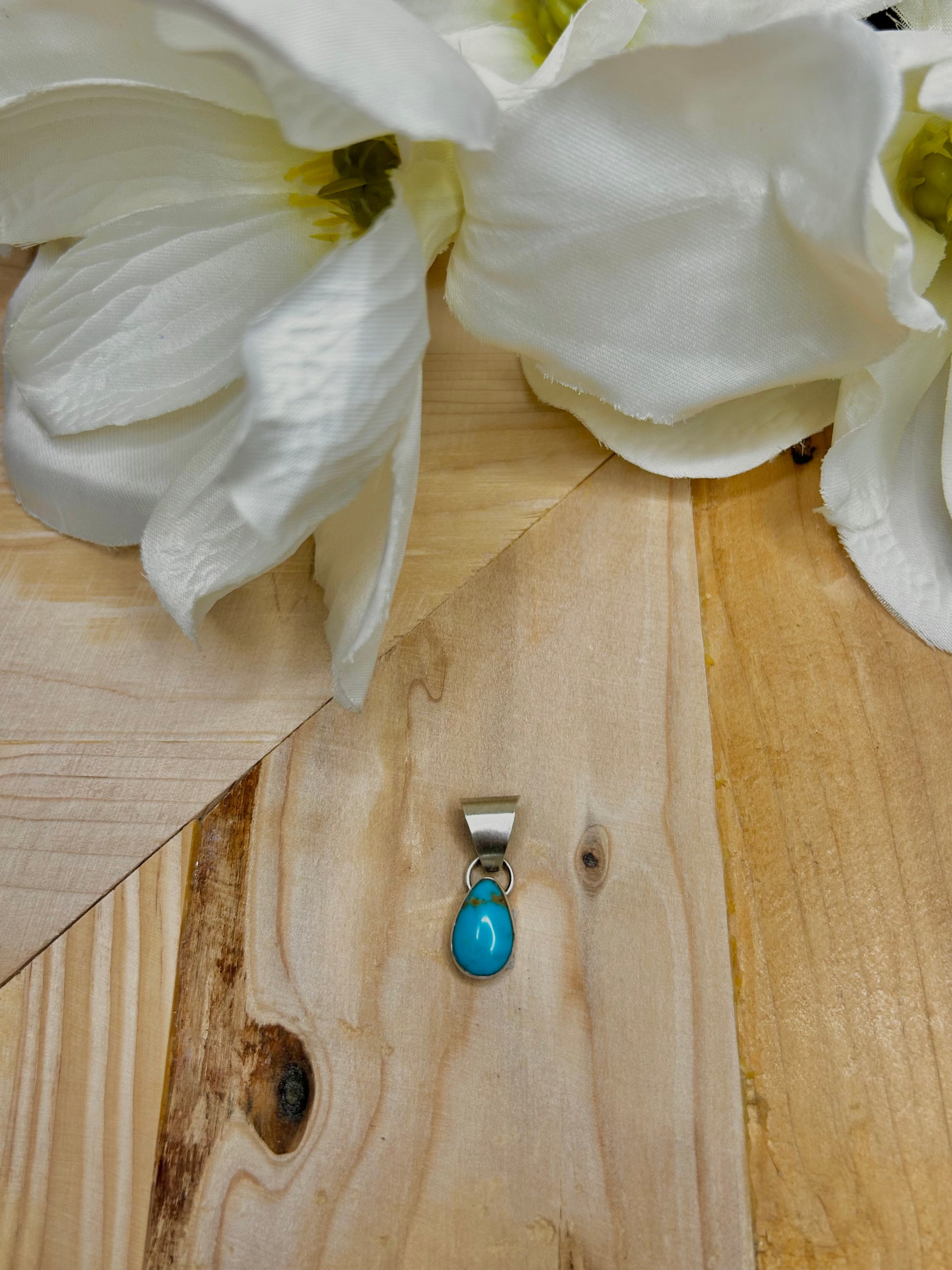 Navajo Made Kingman Turquoise & Sterling Silver Pendant