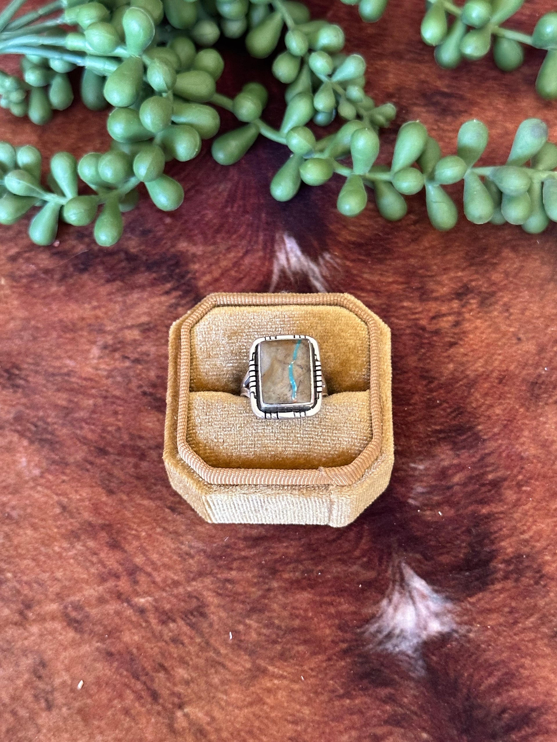 Navajo Made Boulder Turquoise & Sterling Silver Ring