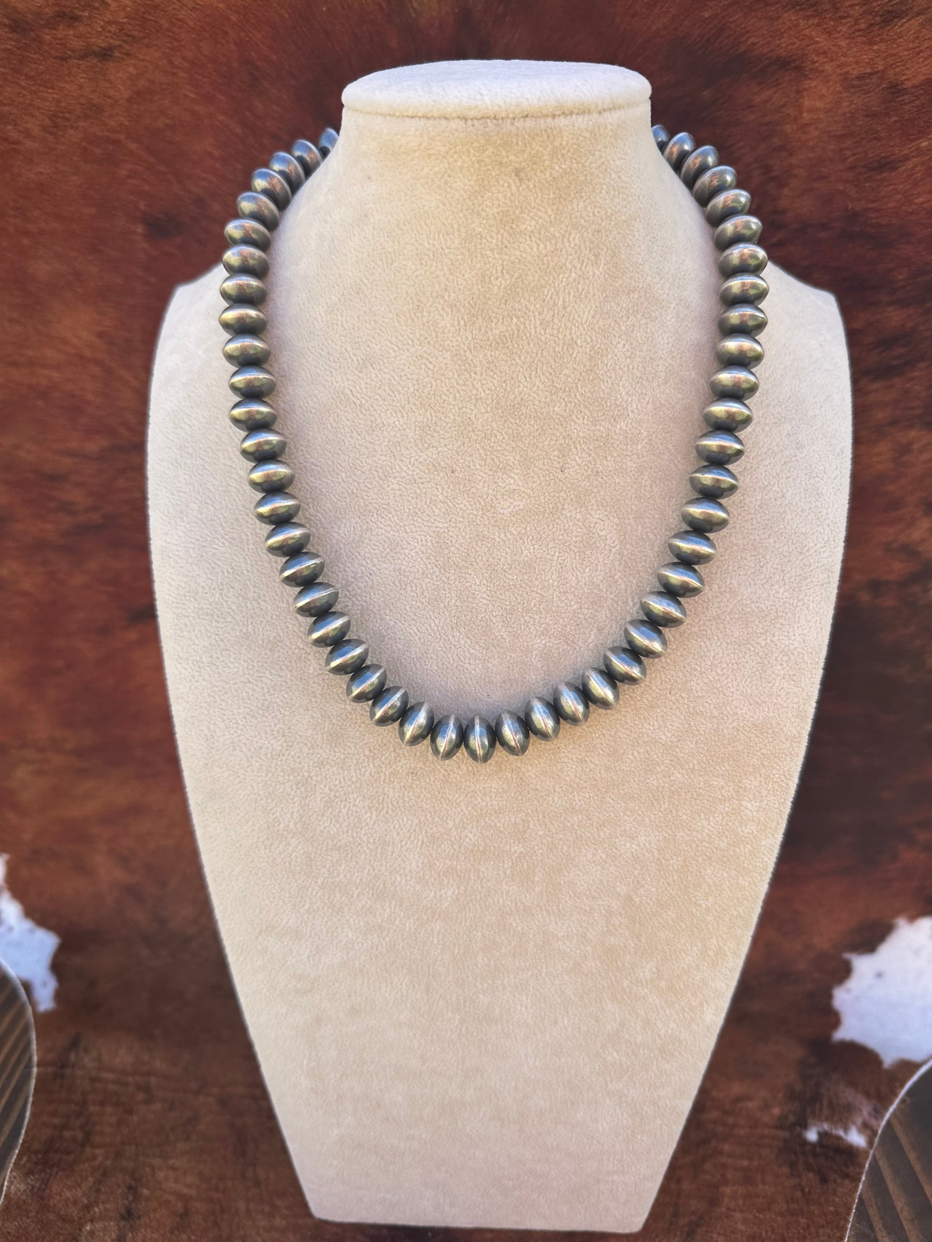 Southwest Made 12 MM Sterling Silver Disc Pearl Necklace