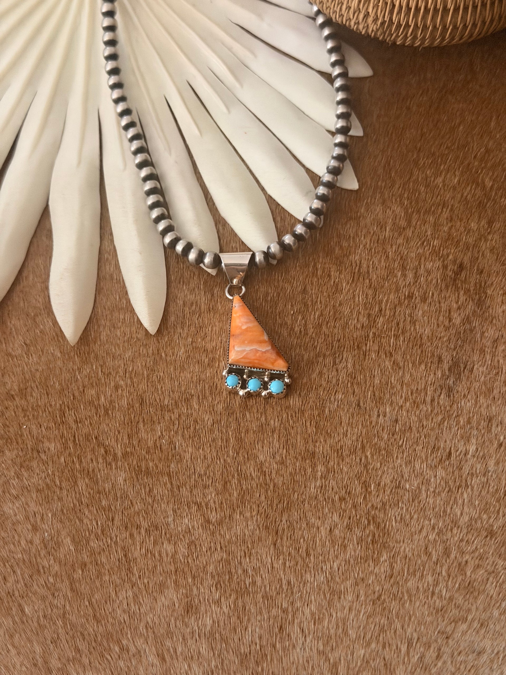 Navajo Made Multi Stone & Sterling Silver Cluster Pendant