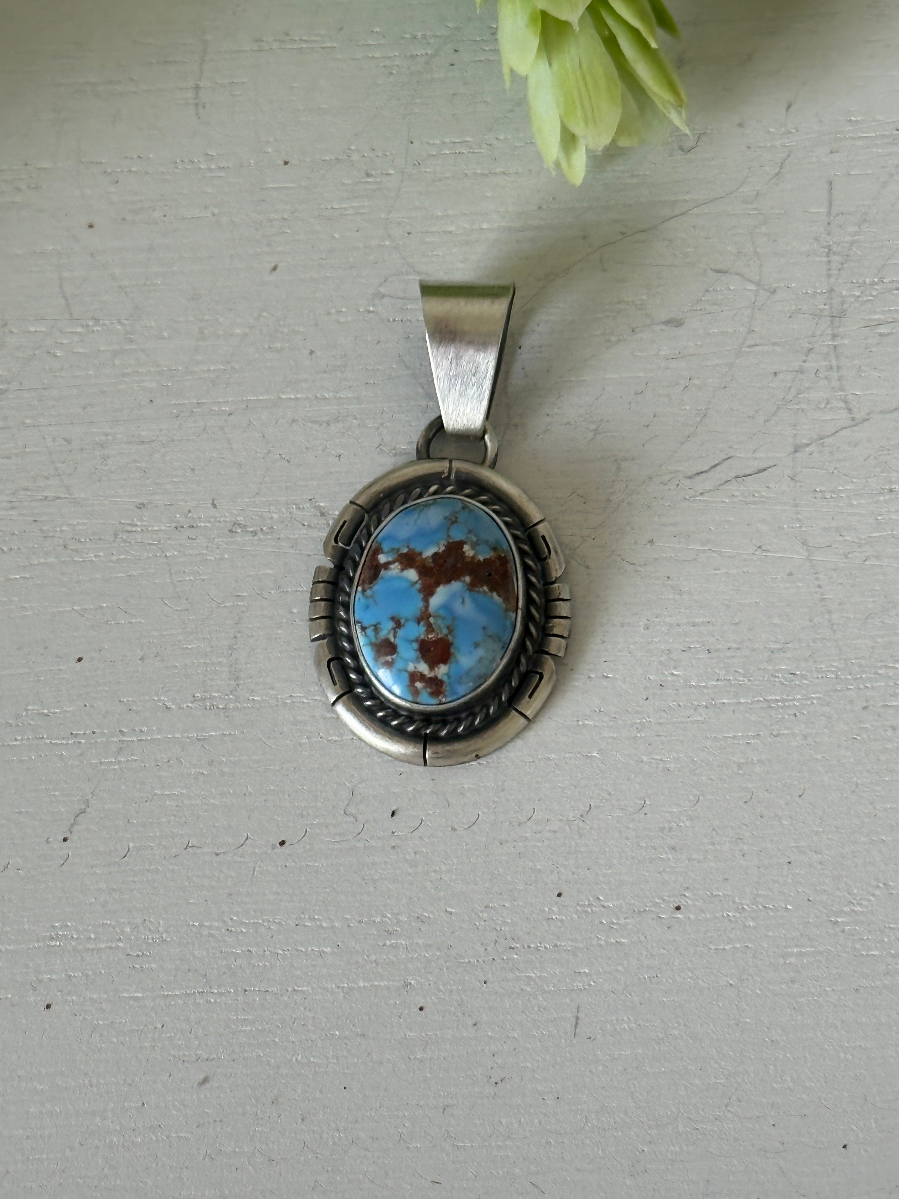 Navajo Made Golden Hills Turquoise & Sterling Silver Pendant