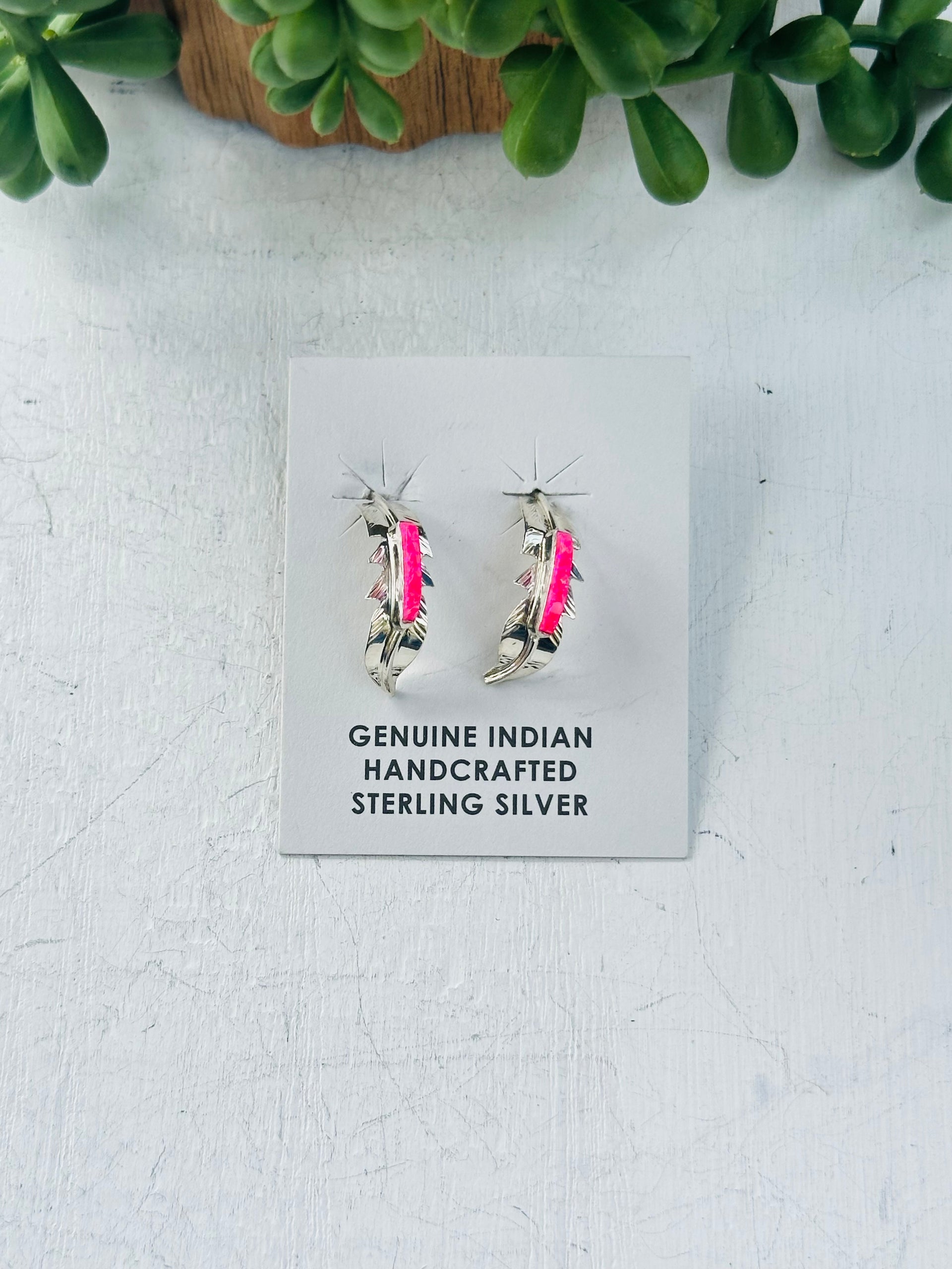 Navajo Made Pink Opal(Manmade) & Sterling Silver Post Earrings