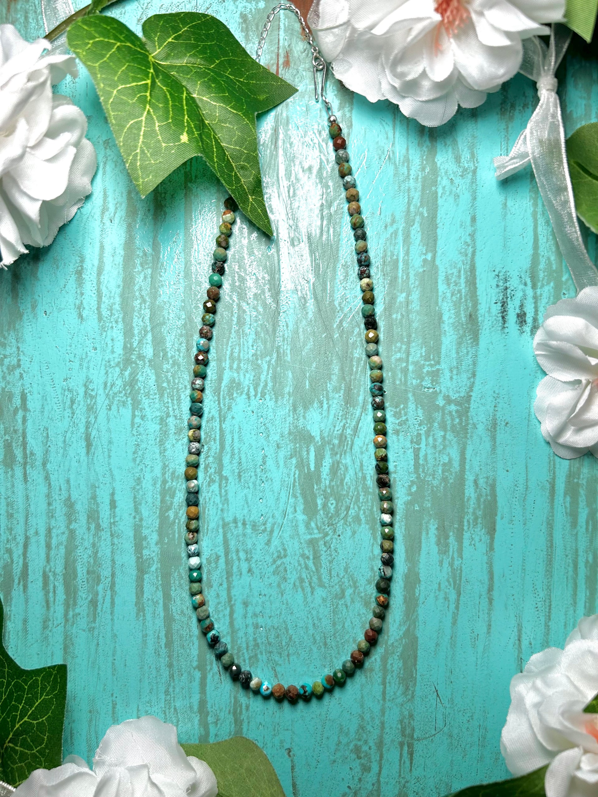 Navajo Made Strung Mixed Turquoise & Sterling Silver Necklace