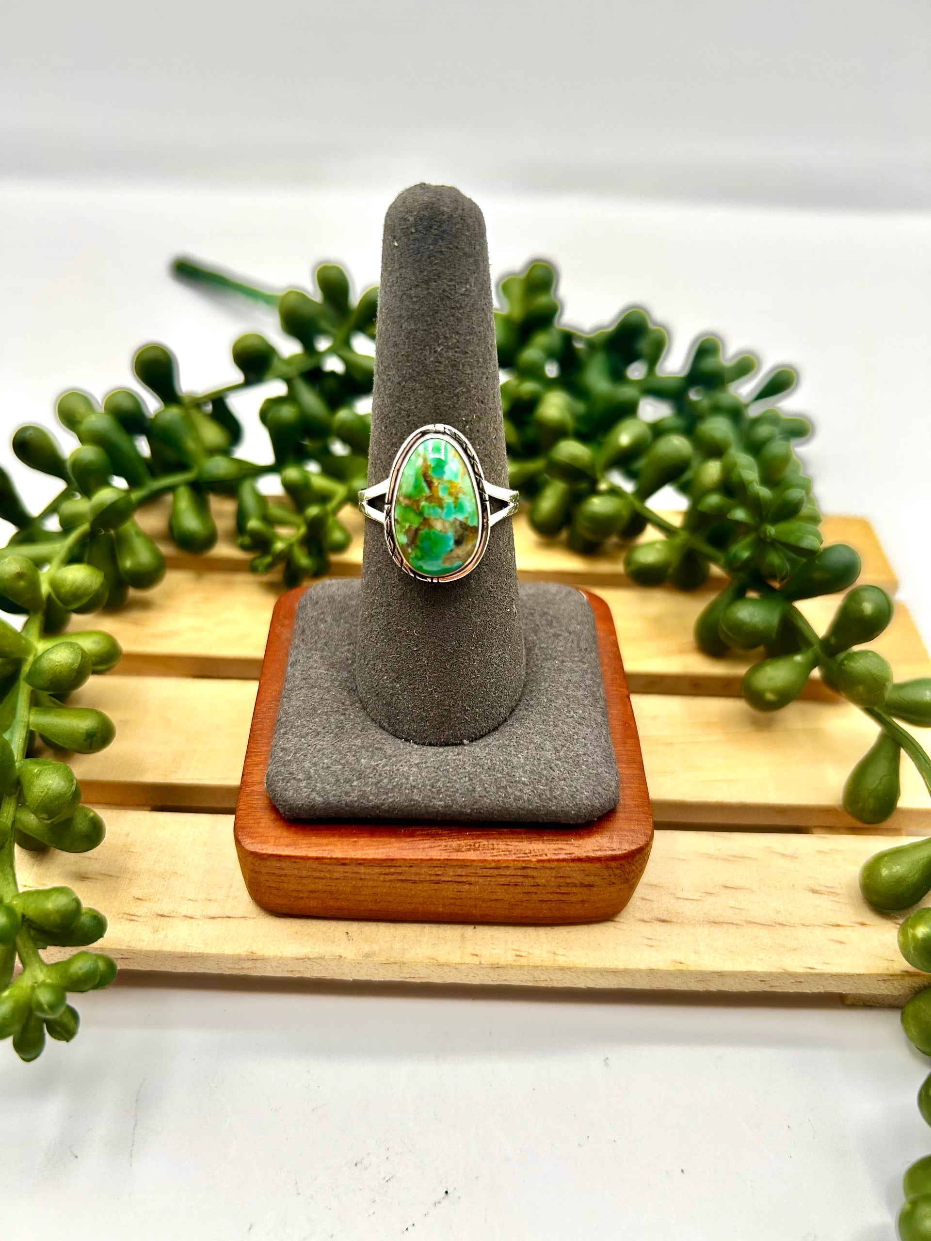 Navajo Made Sonoran Turquoise & Sterling Silver Ring Size 8