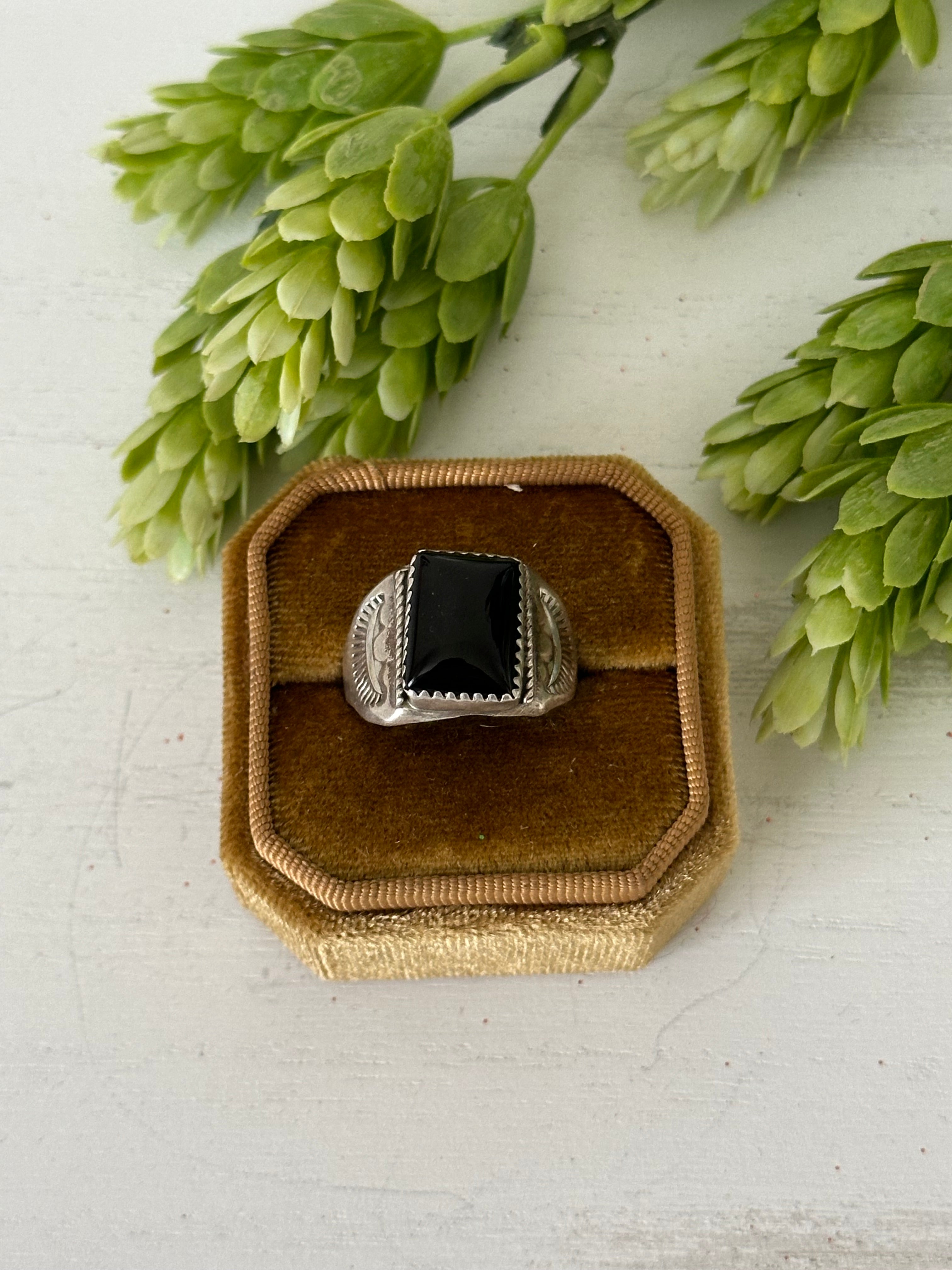 Navajo Made Onyx & Sterling Silver Ring