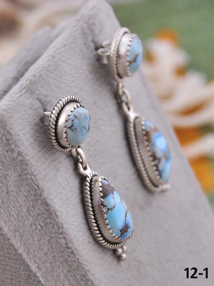 Southwest Handmade Golden Hill’s Turquoise & Sterling Silver Post Dangle Earrings