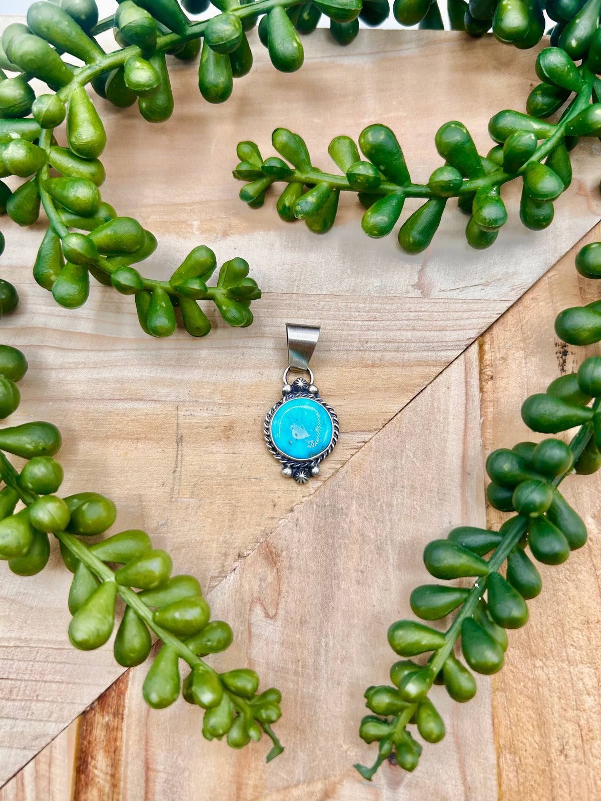 Navajo Made Blue Ridge Turquoise & Sterling Silver Pendant