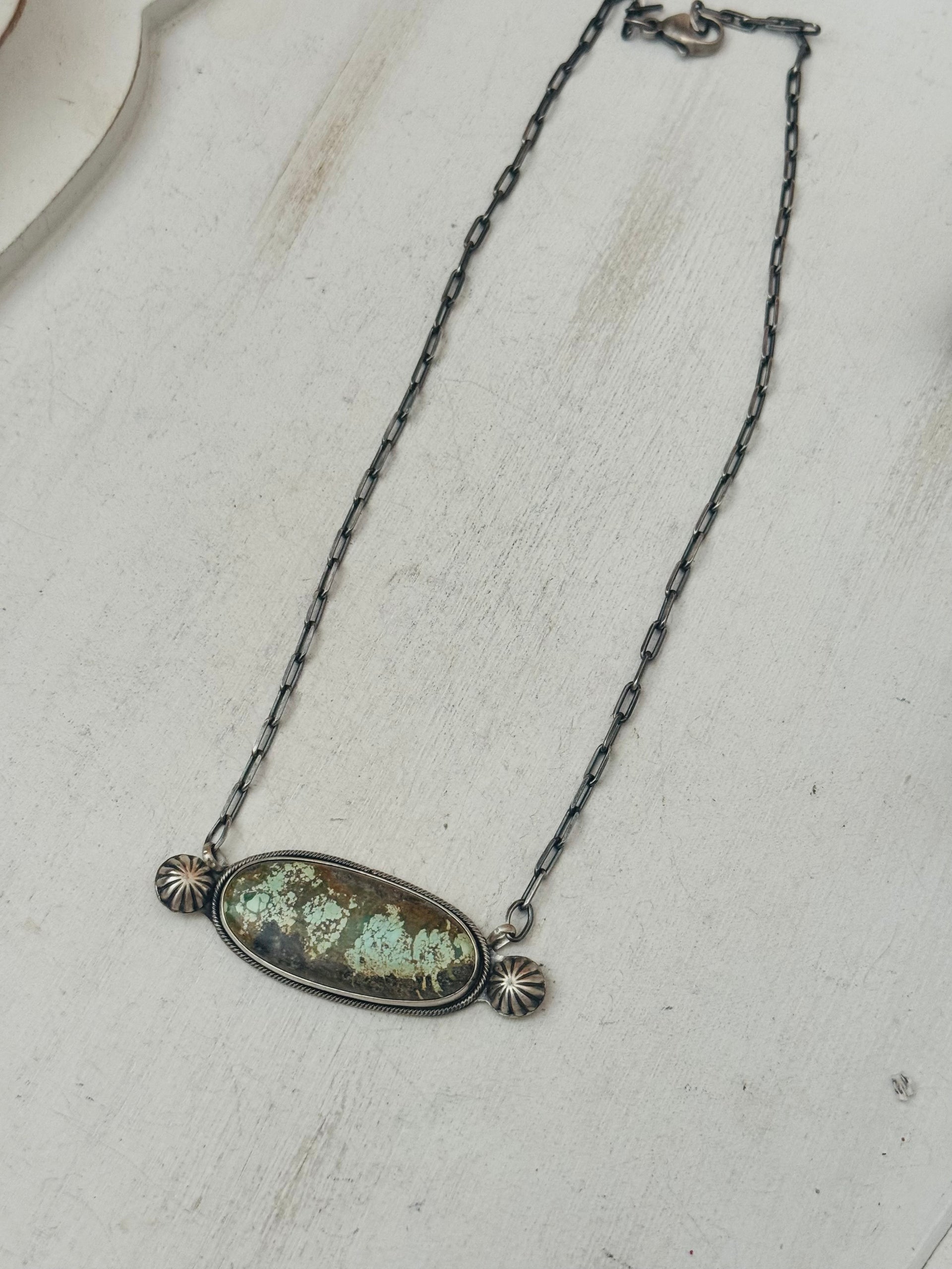 Navajo Made Carico Lake Turquoise and Sterling Silver Necklace