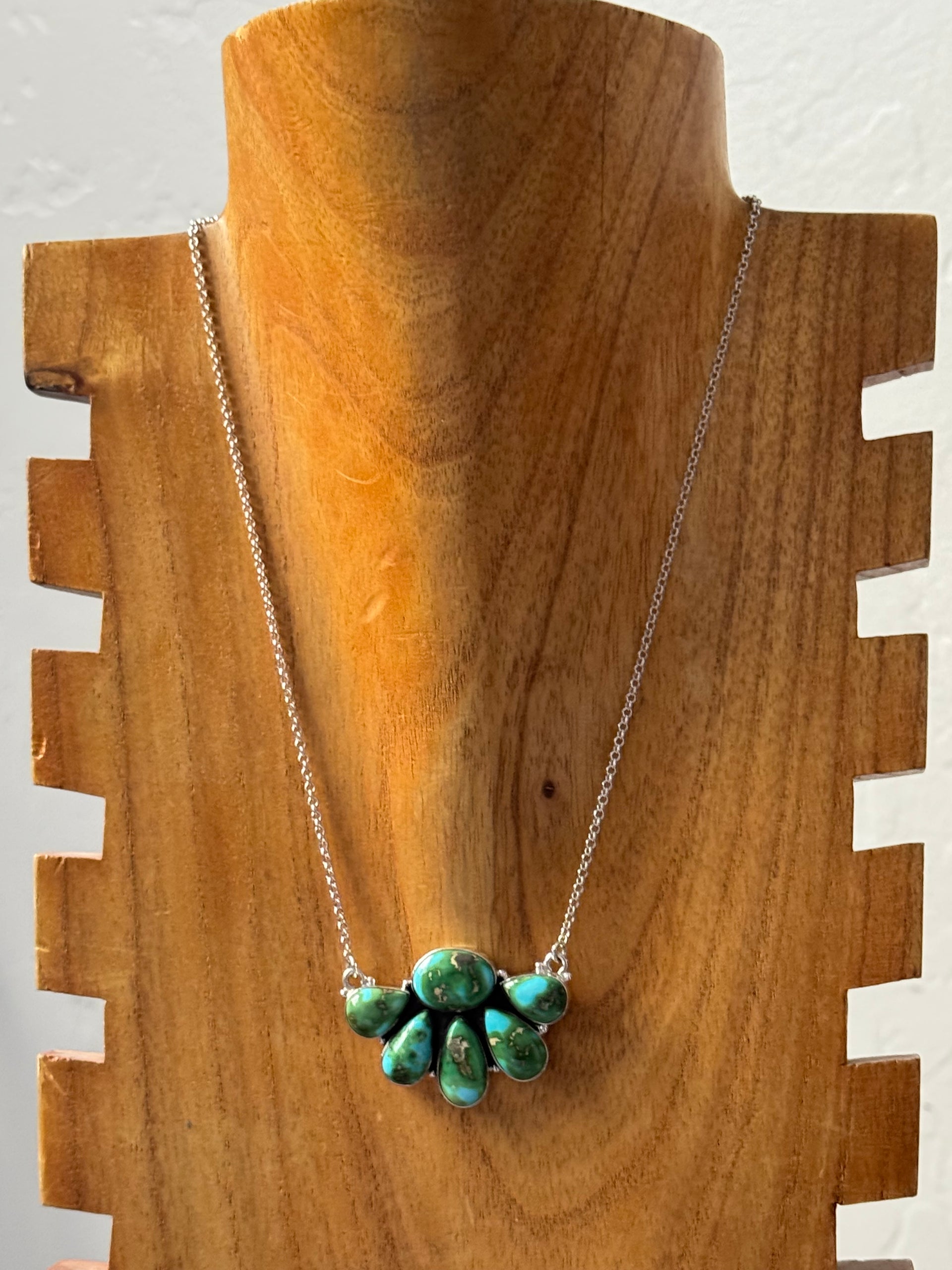 Southwest Made Sonoran Mountain Turquoise & Sterling Silver Cluster Necklace