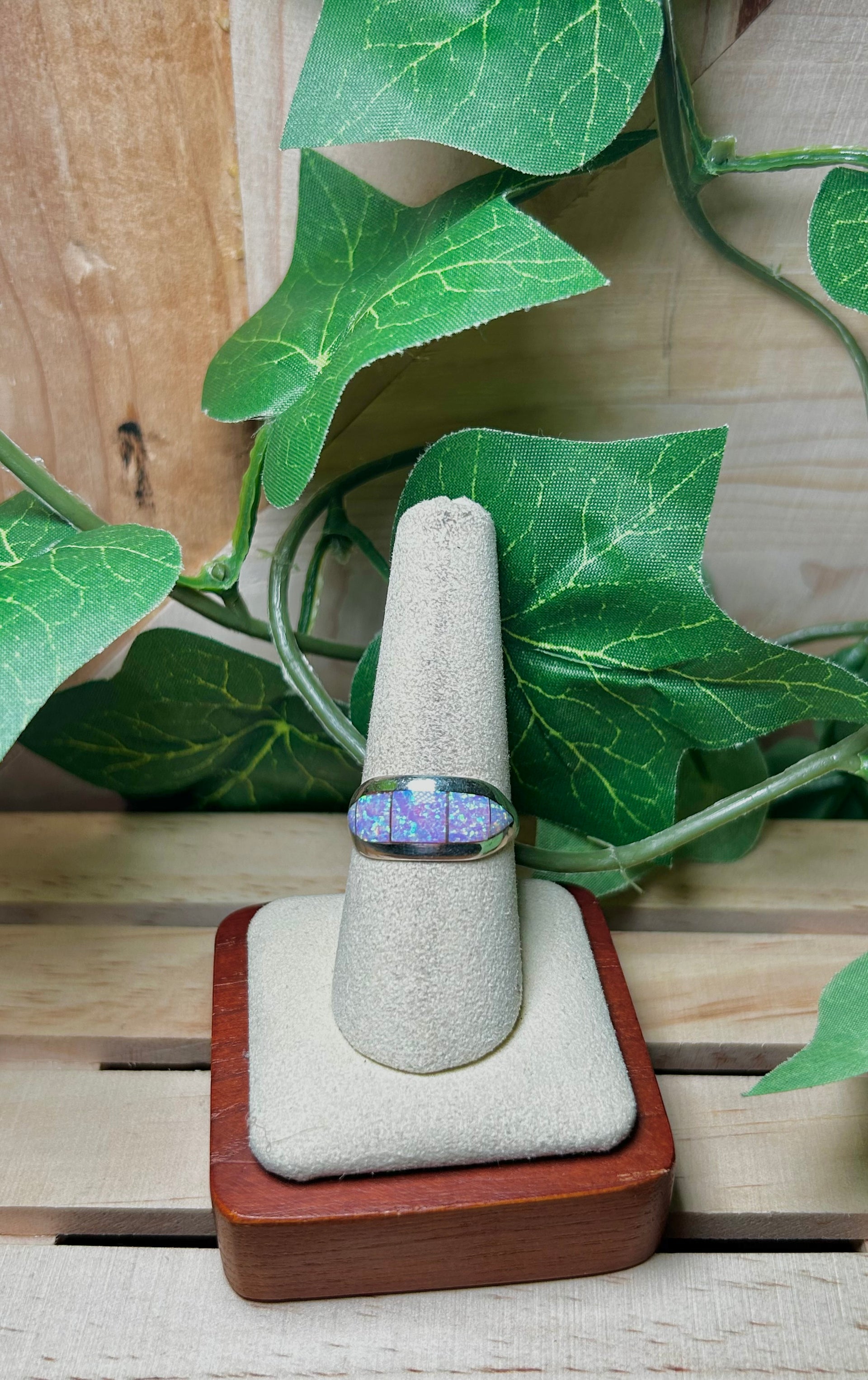 Navajo Made Opal & Sterling Sliver Inlay Ring Size 8.5