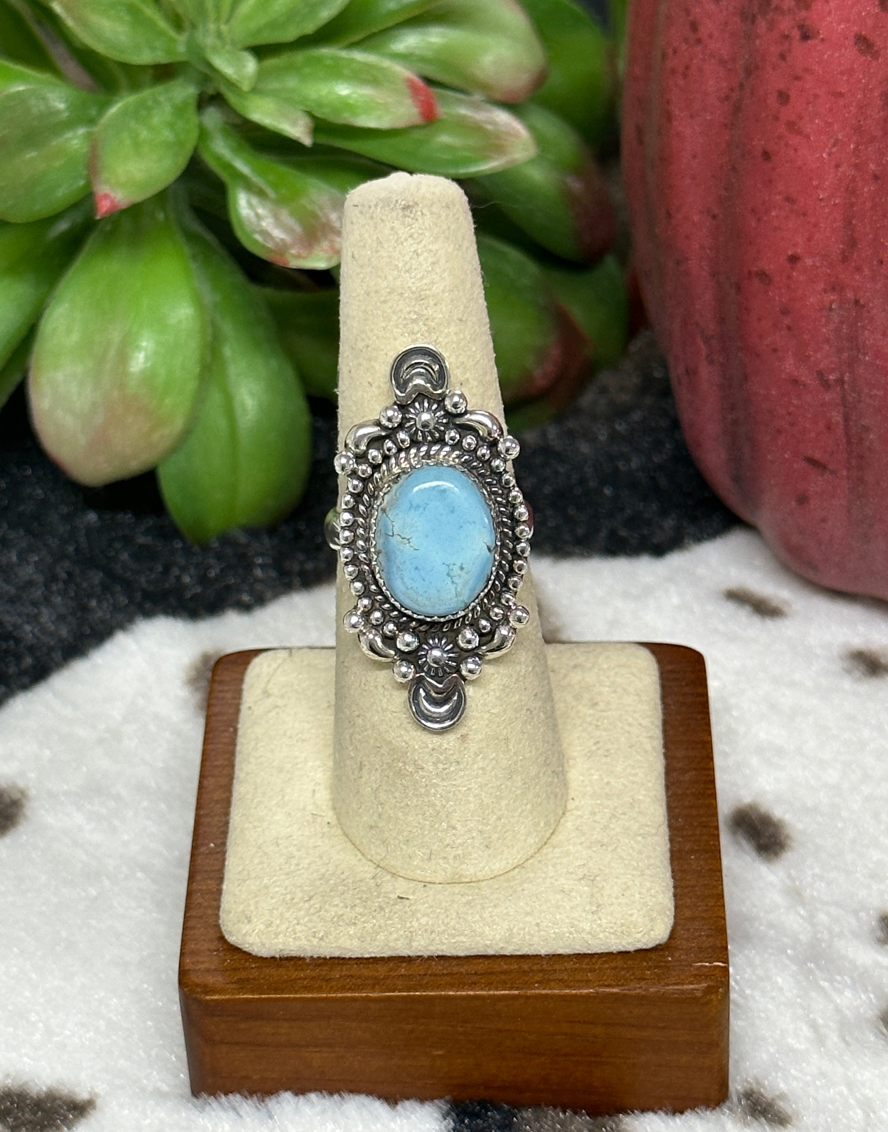 Southwest Handmade Golden Hill’s Turquoise & Sterling Silver Ring Size 6.75