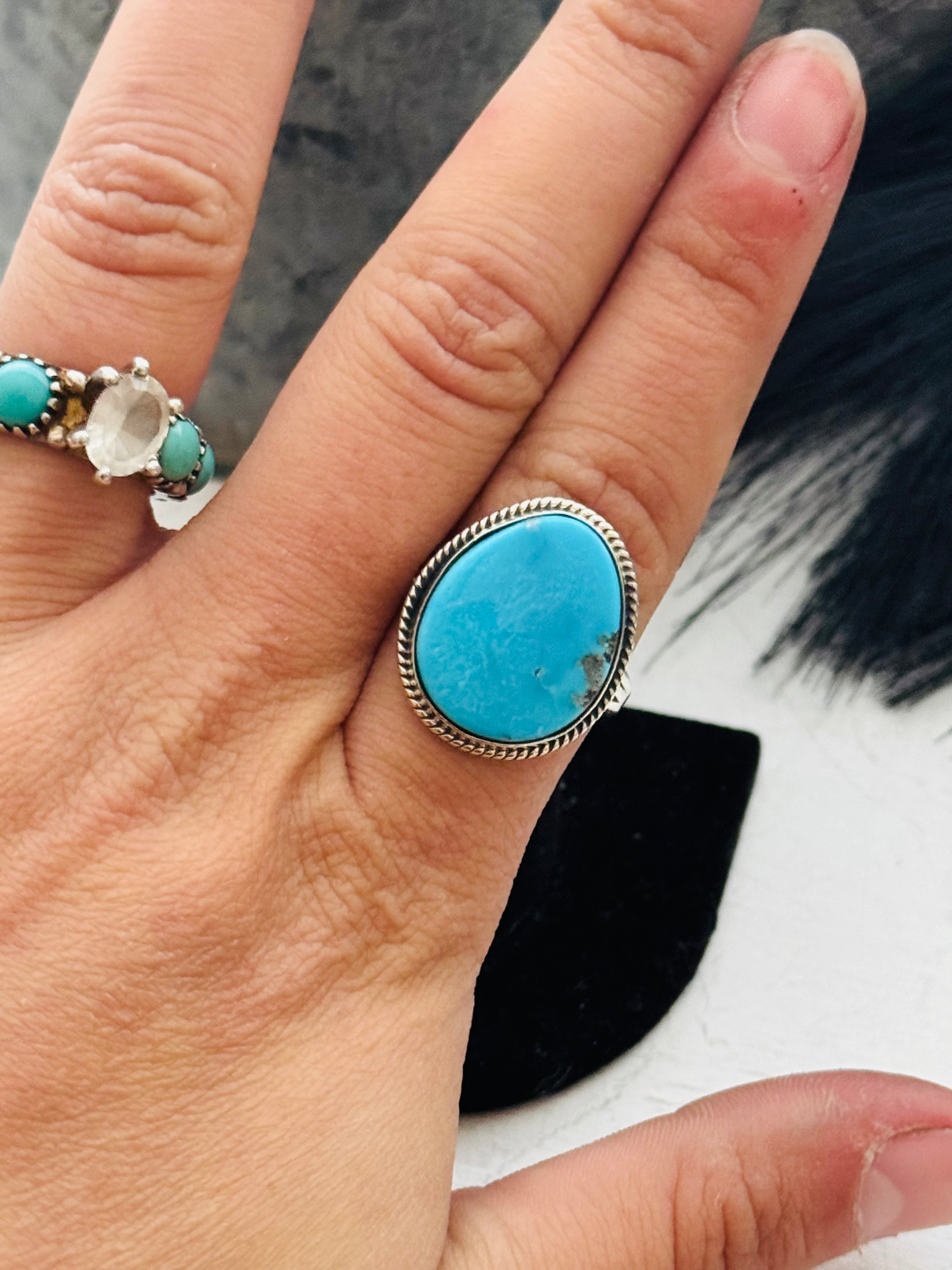 Navajo Made Kingman Turquoise & Sterling Silver Ring