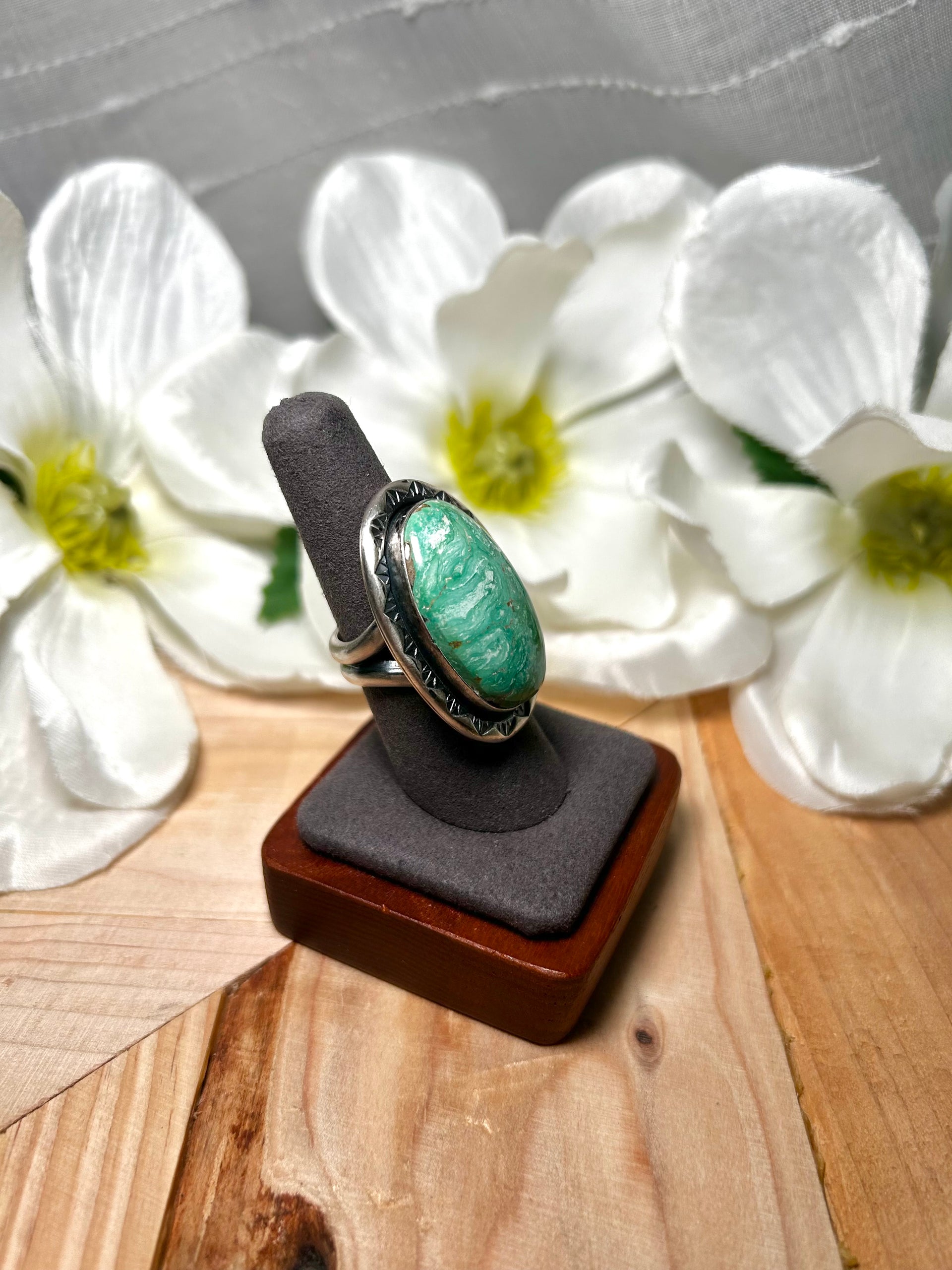 Jameson Garcia Broken Arrow Variscite & Sterling Silver Ring Size 7.5
