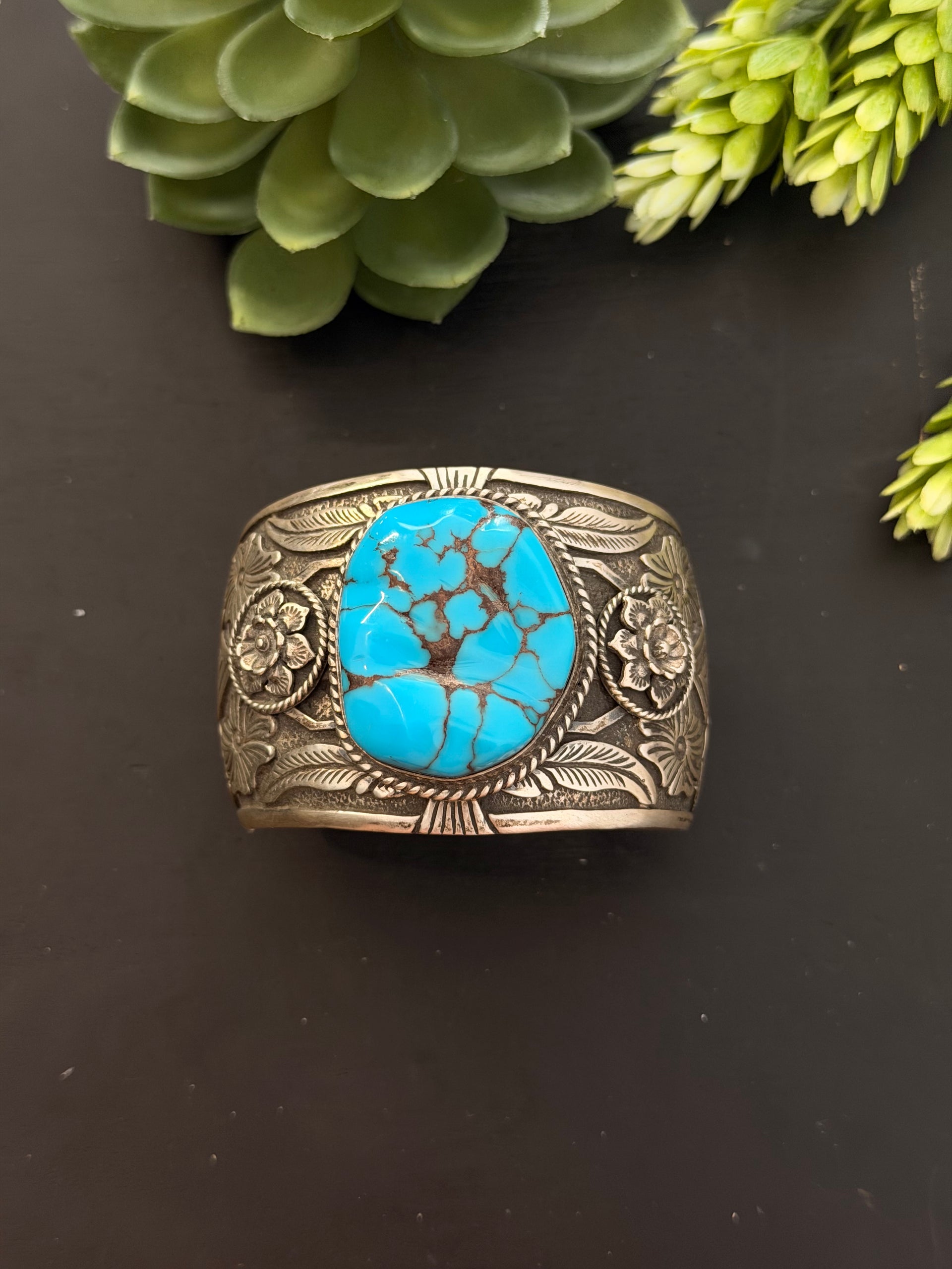 Charles Johnson Egyptian Turquoise & Sterling Silver Cluster Cuff Bracelet