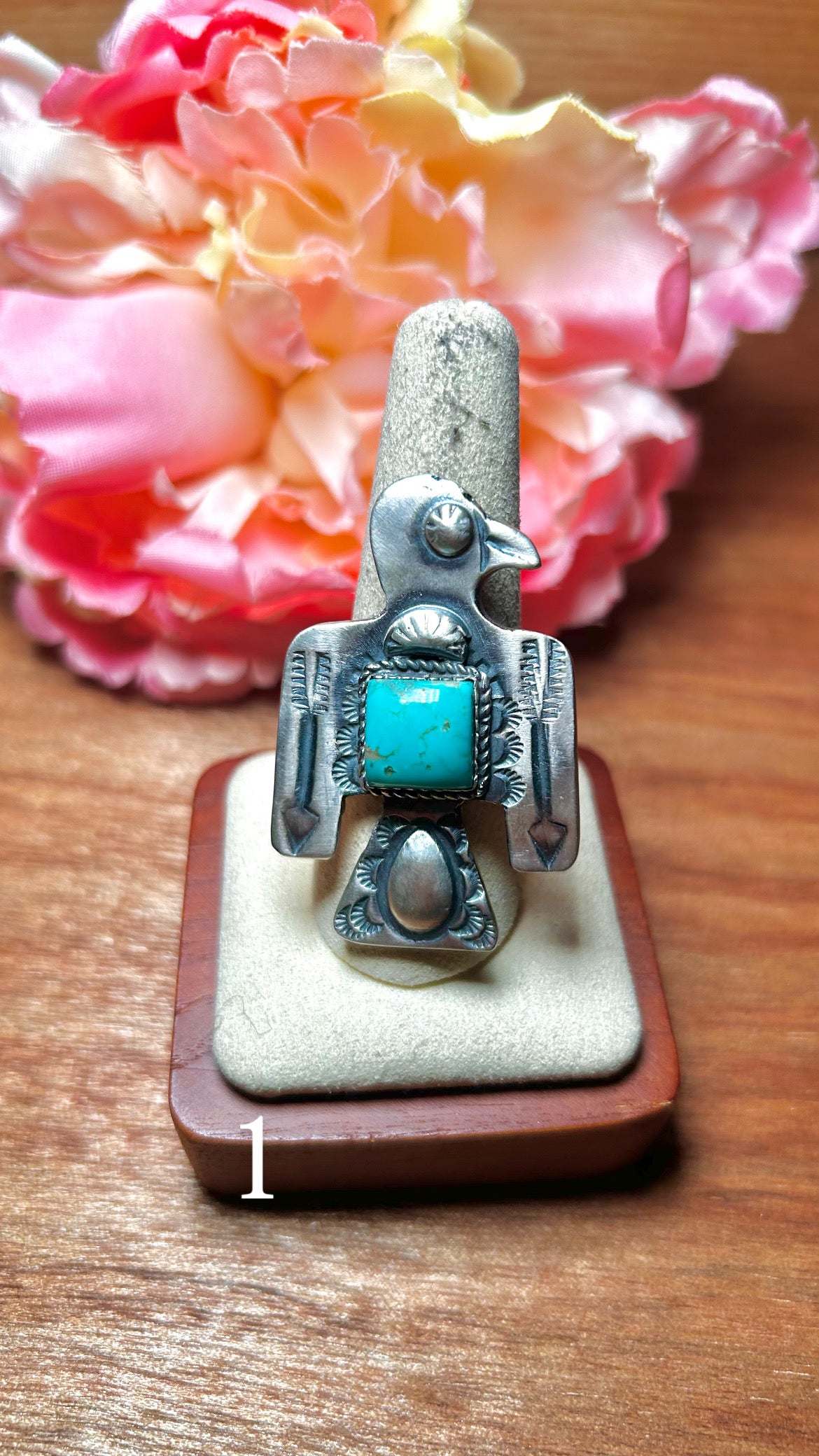 Richard Yazza Kingman Turquoise & Sterling Silver Adjustable Ring