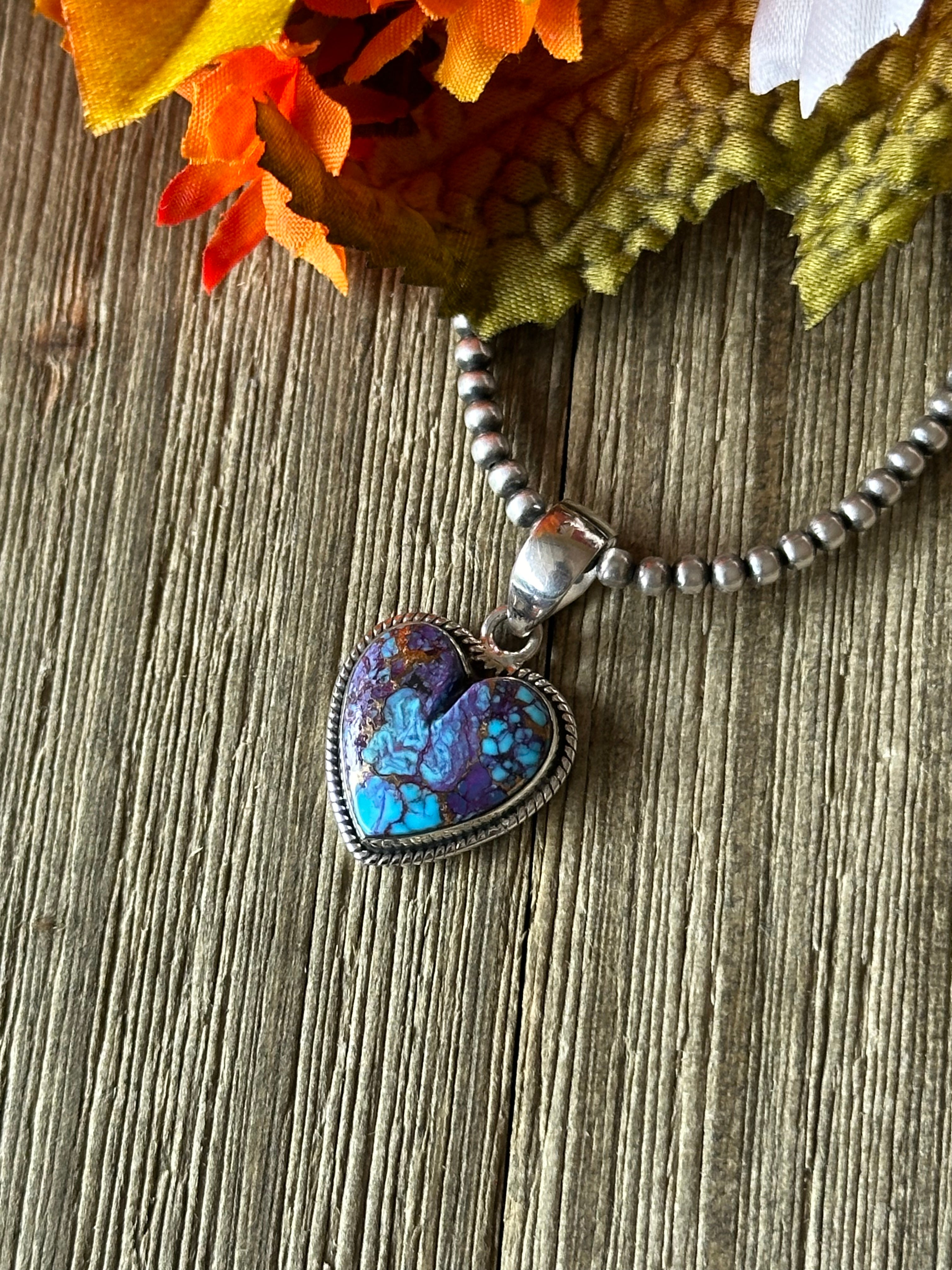 Southwest Handmade Purple Mohave Turquoise & Sterling Silver Heart Pendant
