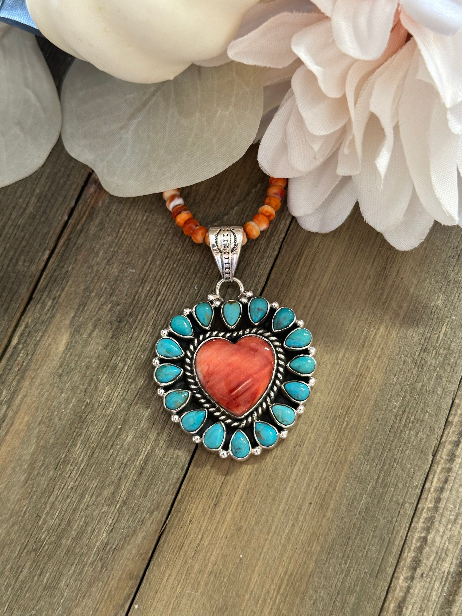 Southwest Handmade Multi Stone & Sterling Silver Heart Pendant
