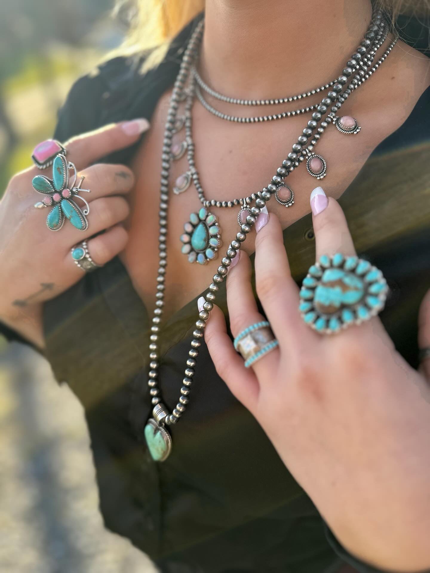 Southwest Handmade Multi Stone & Sterling Silver Cluster Necklace
