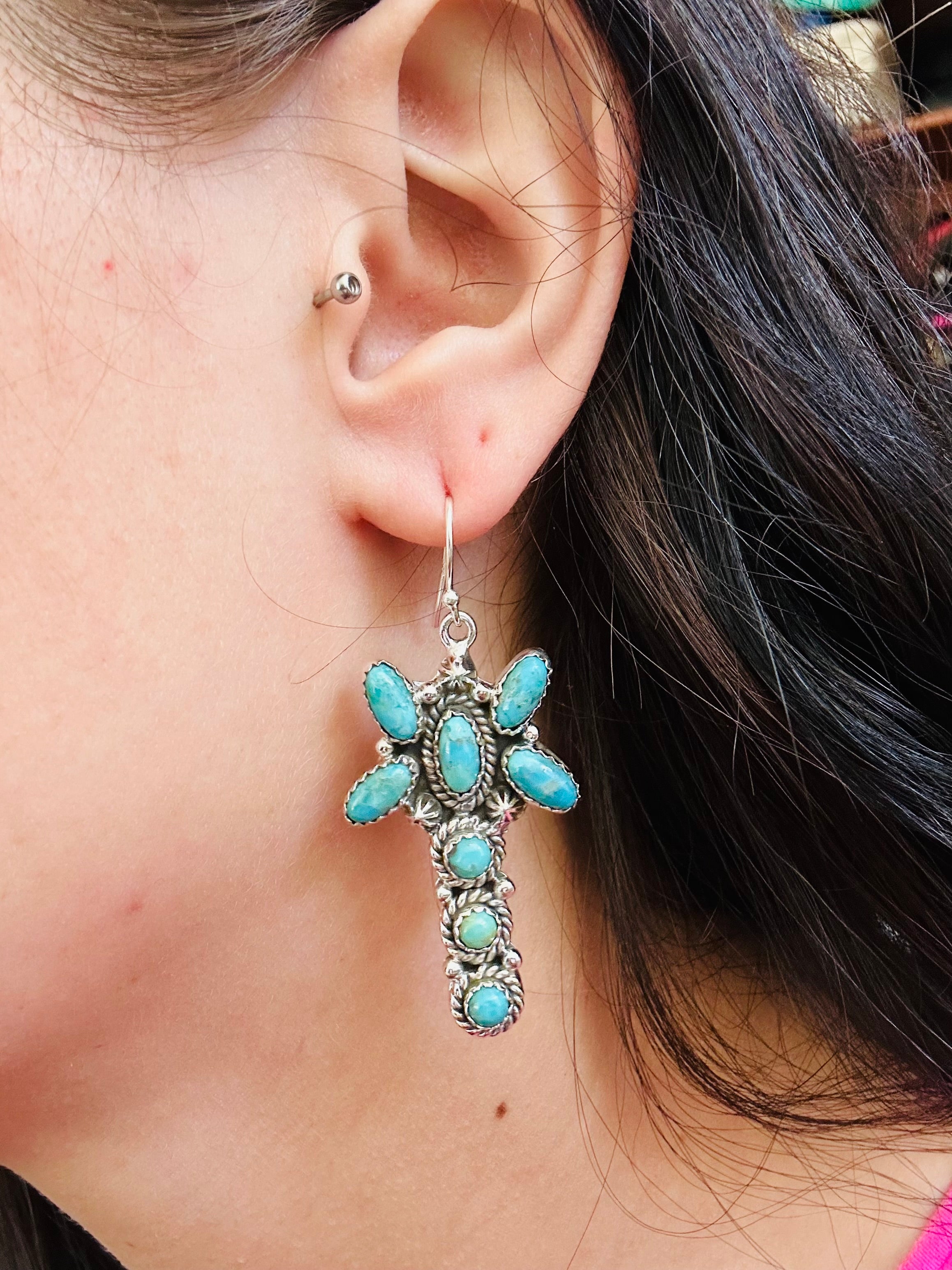 TTD “Whirlwind” Kingman Turquoise & Sterling Silver Dangle Earrings