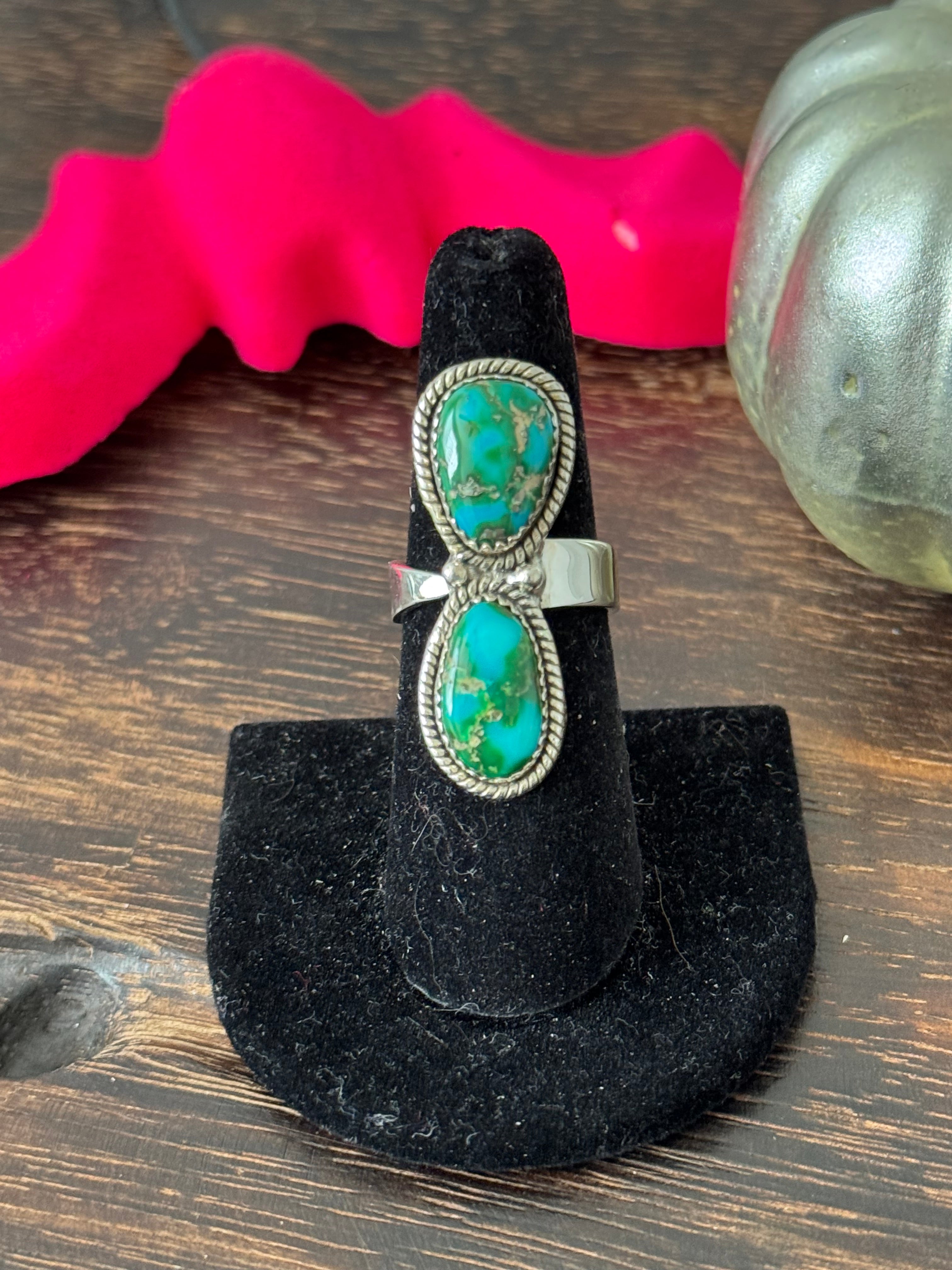 Southwest Handmade Sonoran Mountain Turquoise & Sterling Silver Adjustable Ring