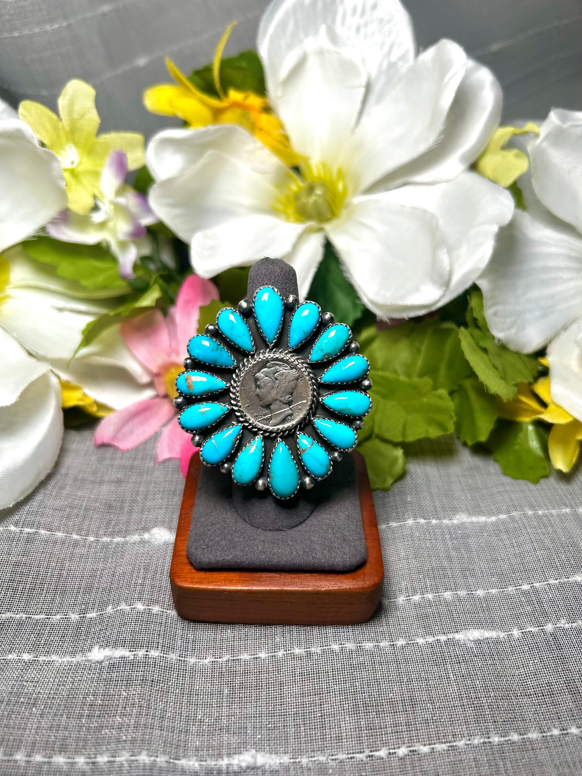 Annie Spencer Kingman Turquoise & Sterling Silver Adjustable Ring