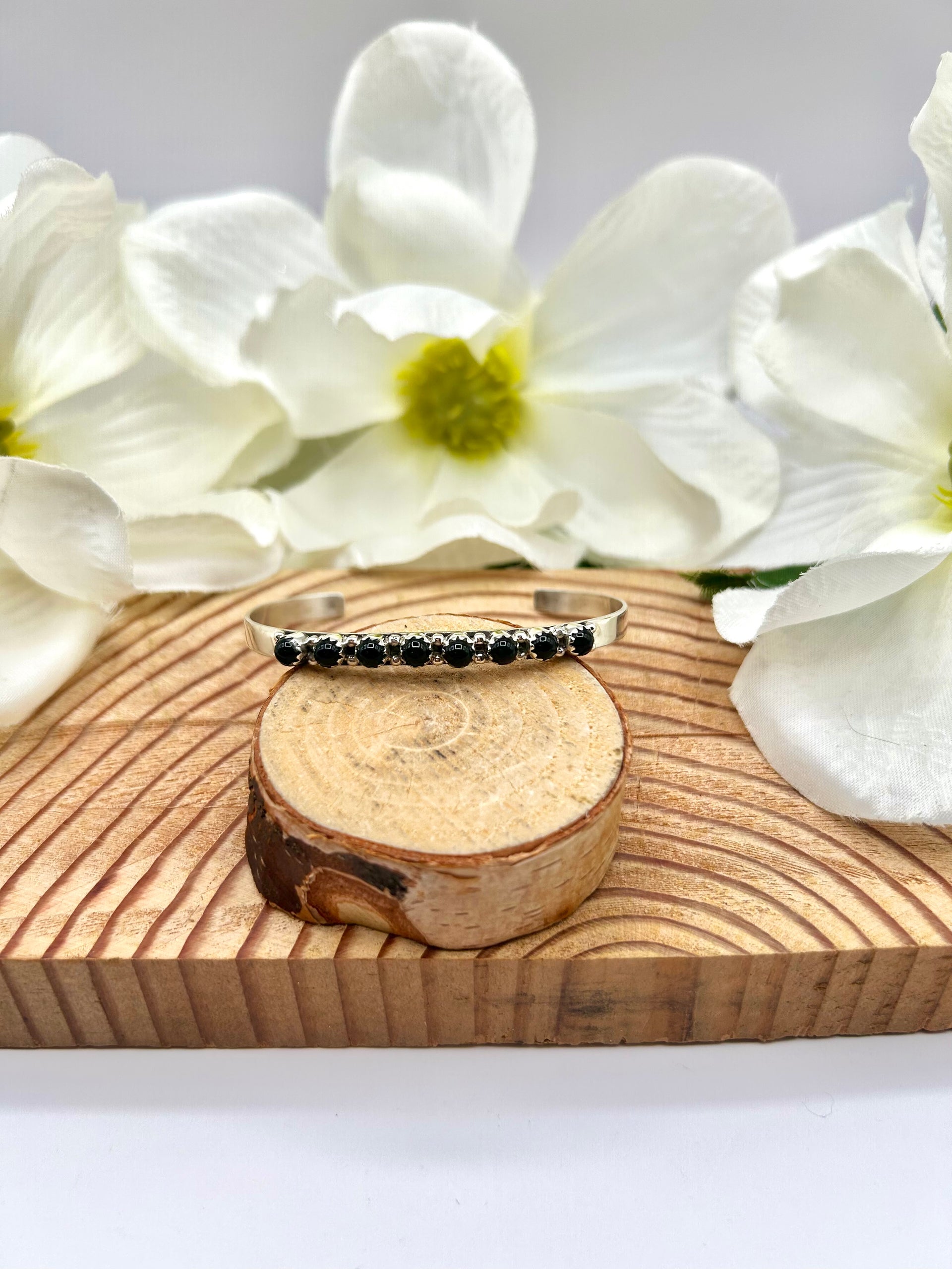 Navajo Made Onyx & Sterling Silver Cuff Bracelet