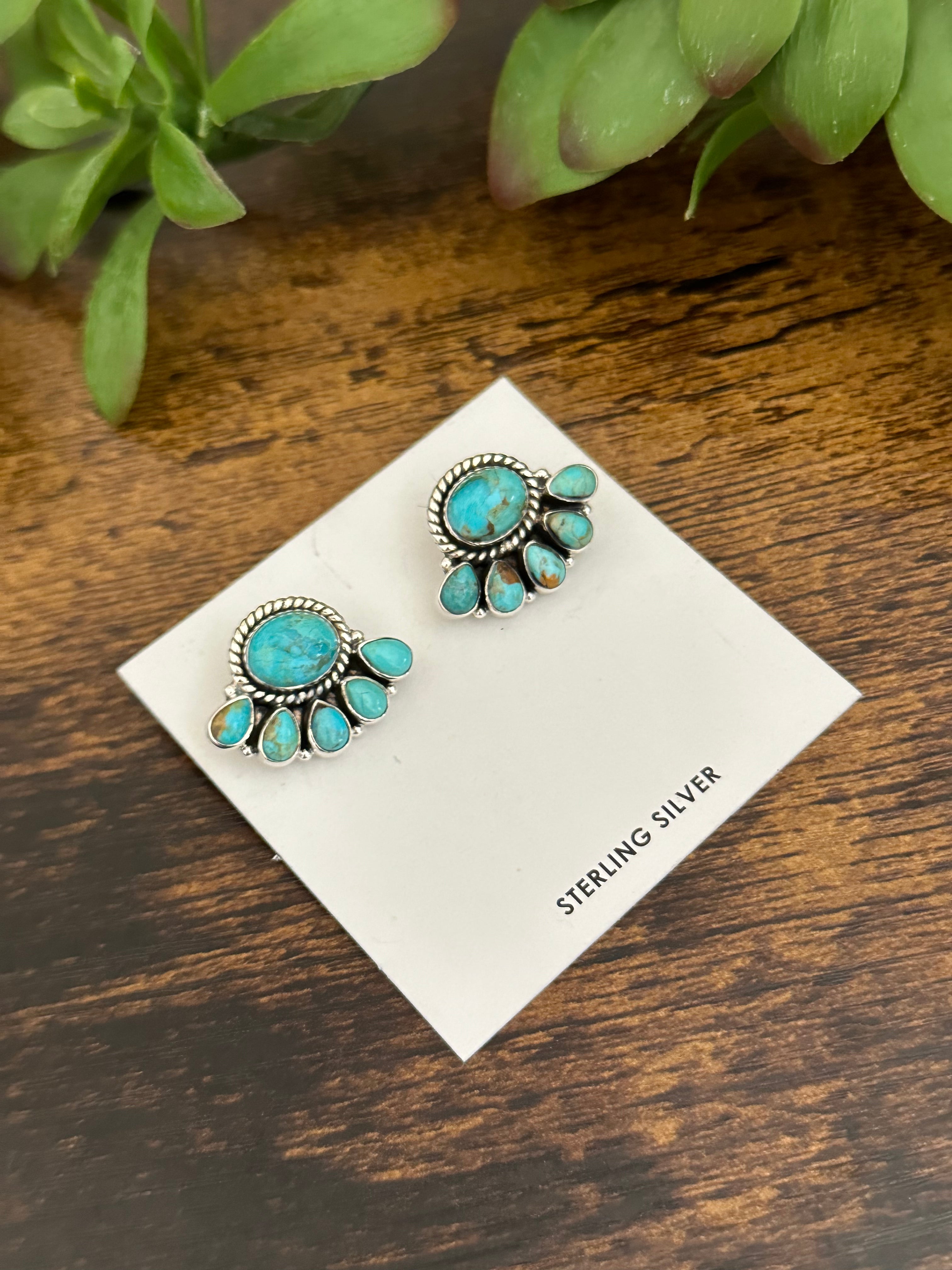 Southwest Handmade Kingman Turquoise & Sterling Silver Post Earrings