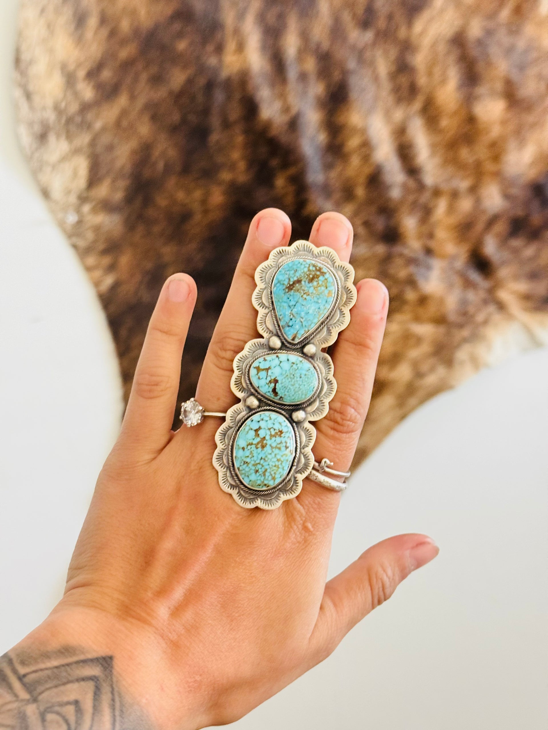 Danny Henio High Grade Kingman Turquoise & Sterling Silver Adjustable Ring