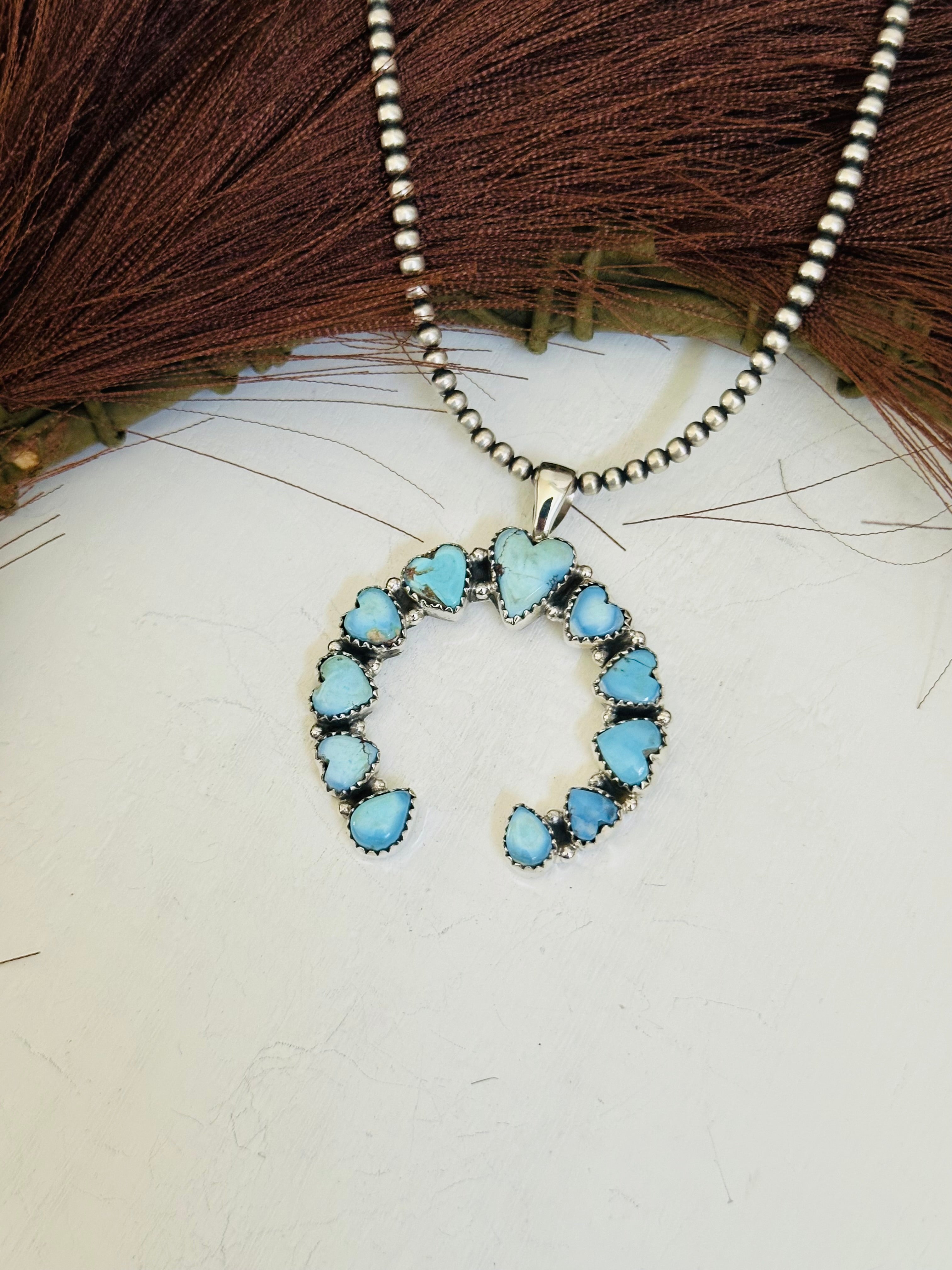 Southwest Handmade Golden Hills Turquoise & Sterling Silver Naja Pendant