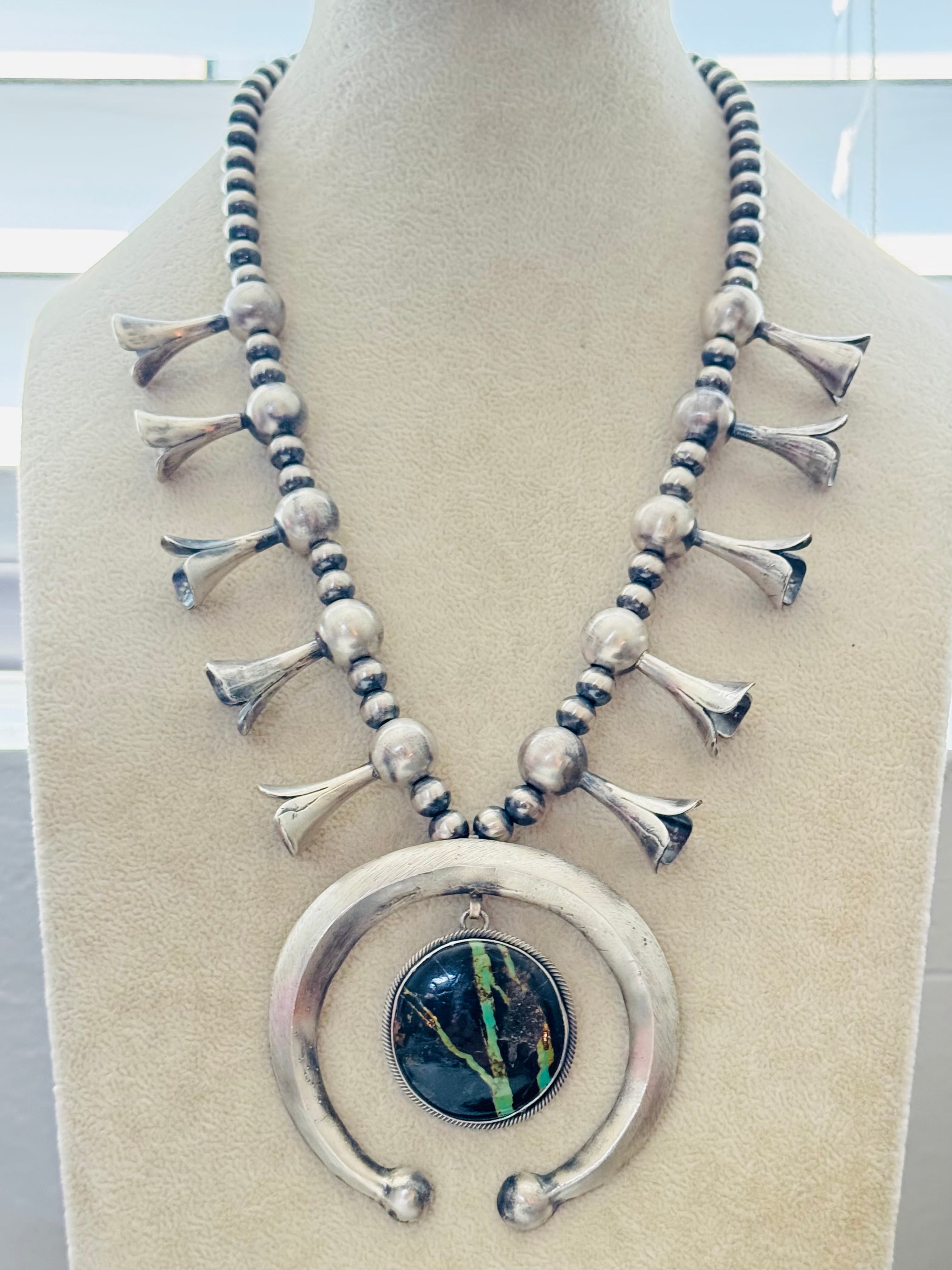 James Adakai Black Jack Turquoise & Sterling Silver Necklace