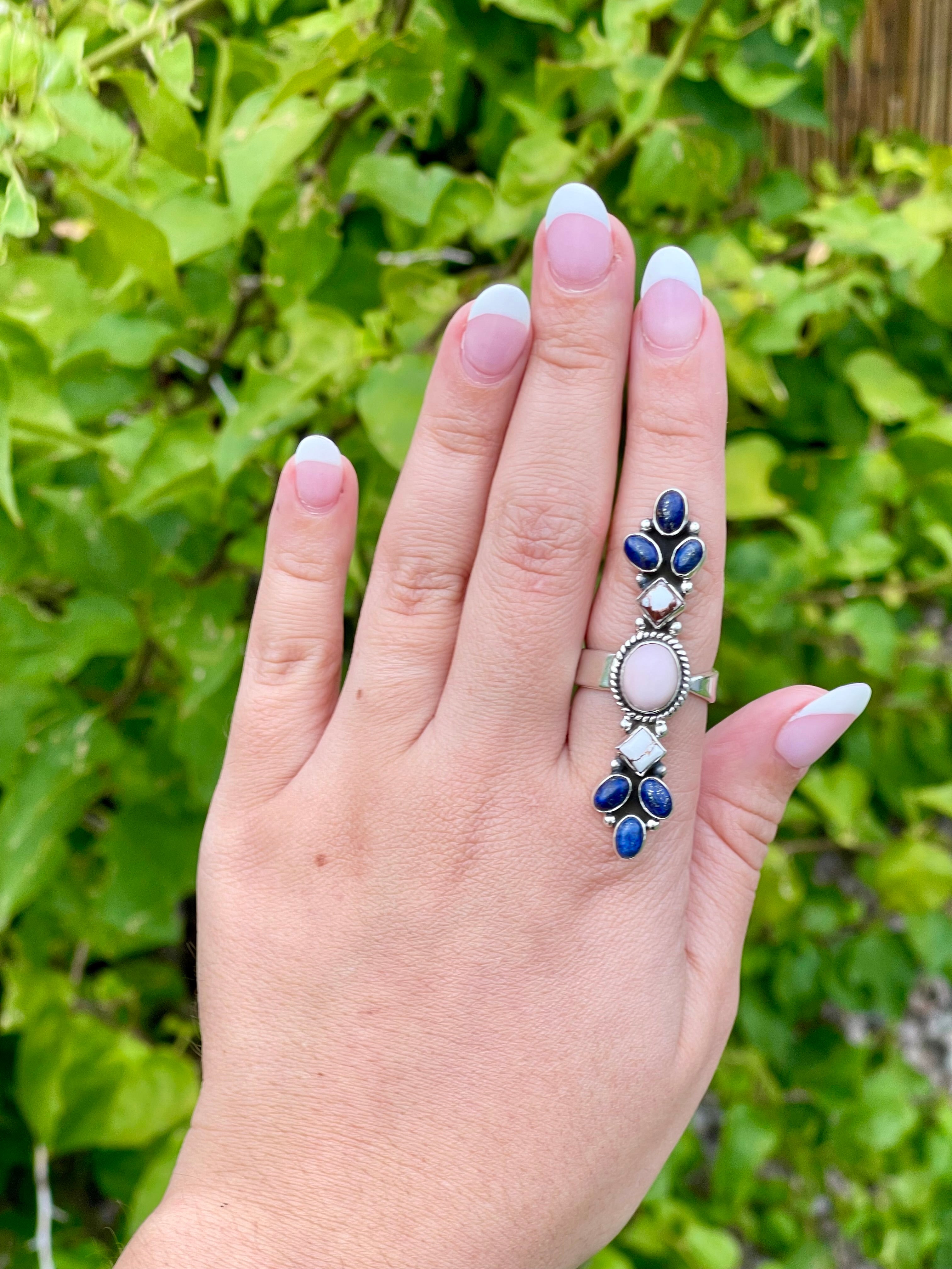 Southwest Handmade Multi Stone & Sterling Silver Adjustable Ring