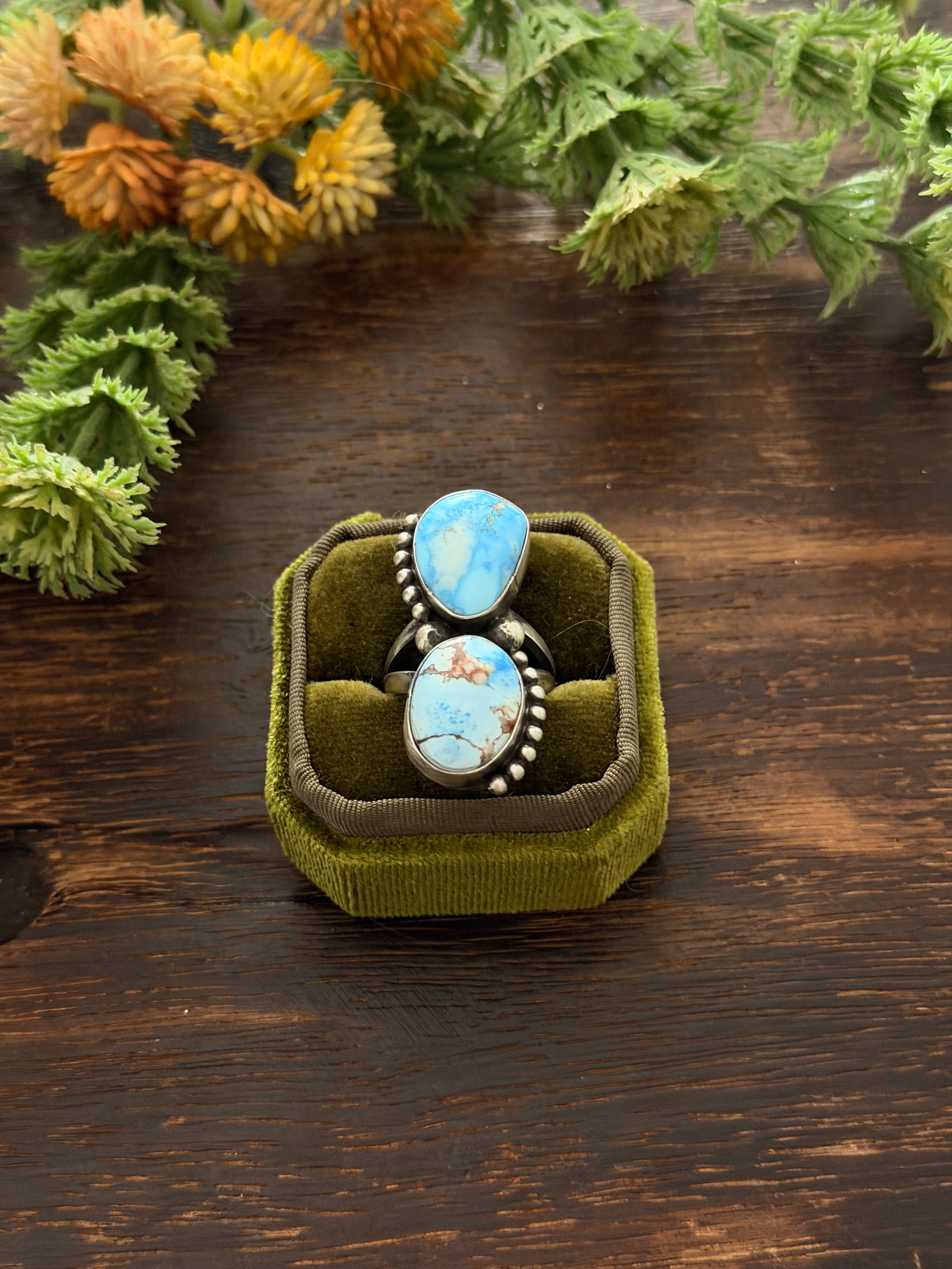 Sheila Becenti Golden Hills Turquoise Sterling Silver Ring Size 8.5