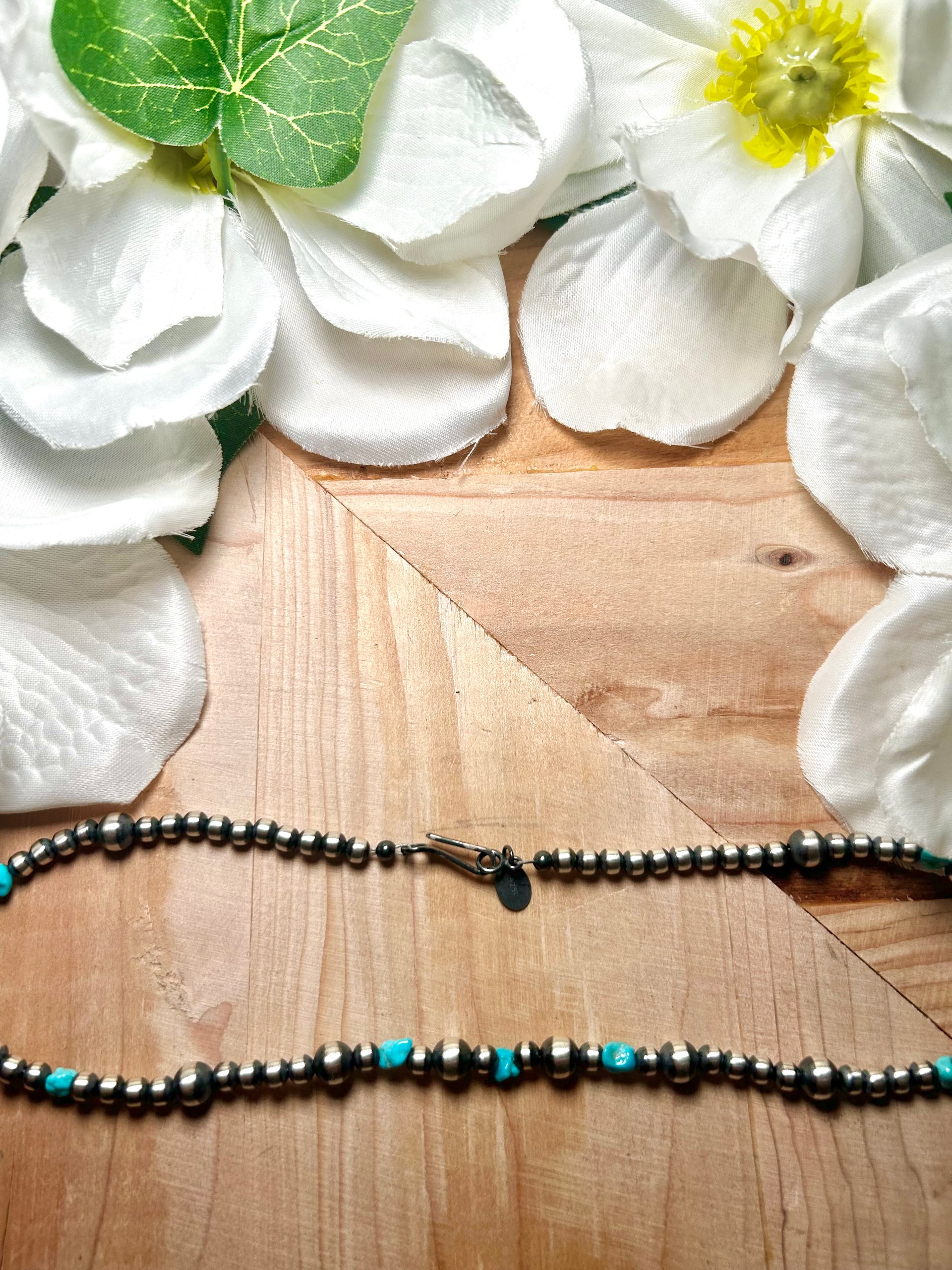 Navajo Made Strung Kingman Turquoise & Sterling Silver Necklace