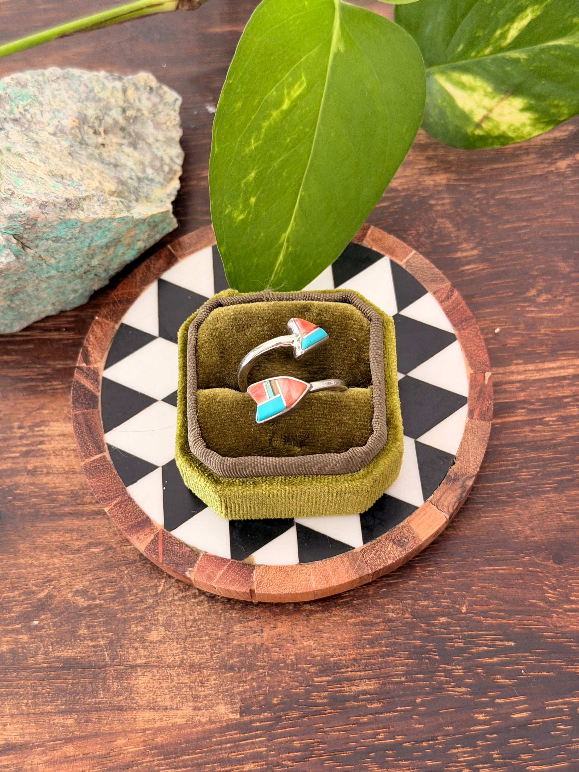 Navajo Made Multi Stone & Sterling Silver Inlay Arrow Adjustable Ring