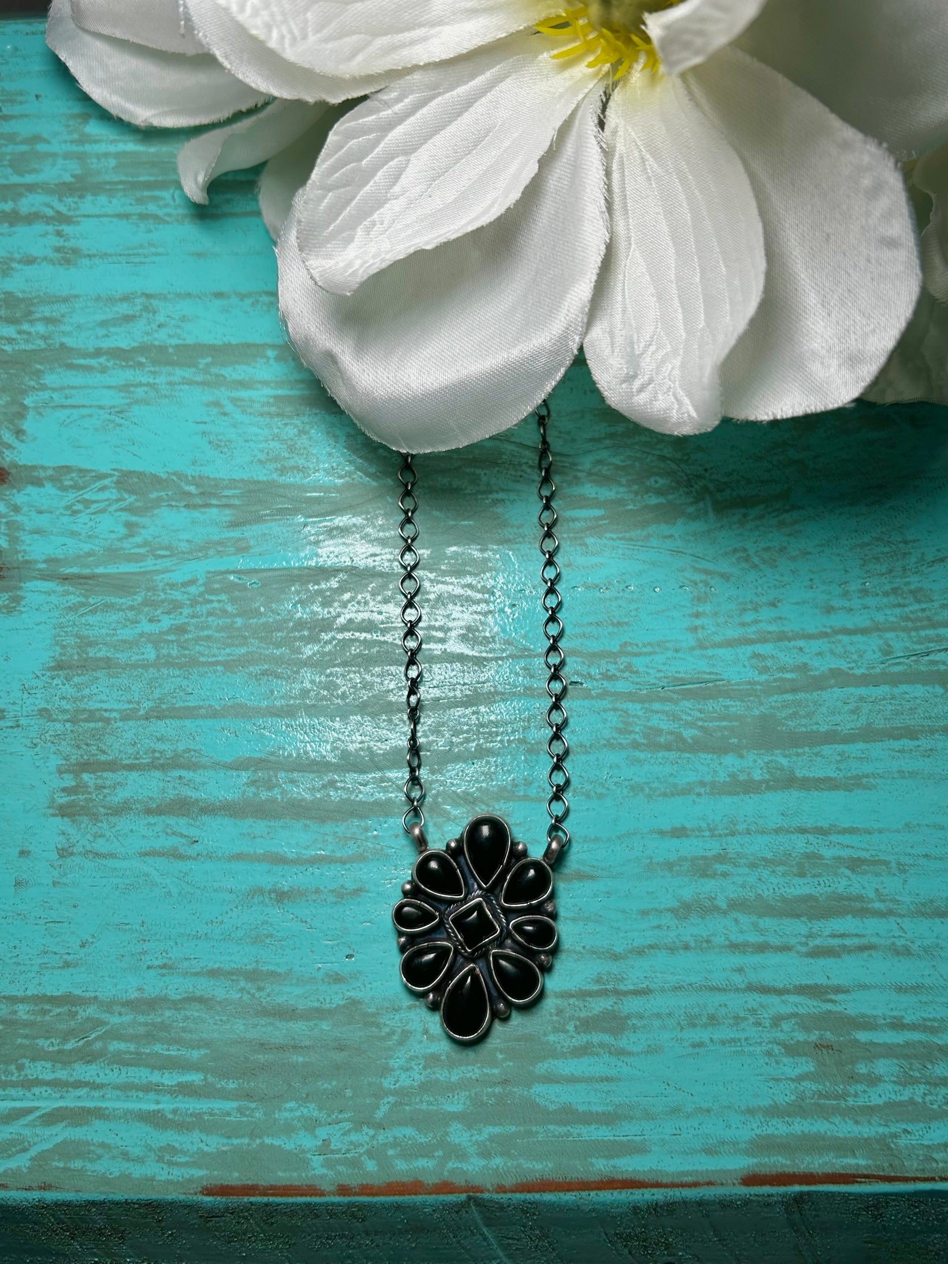 Navajo Made Onyx & Sterling Sliver Necklace