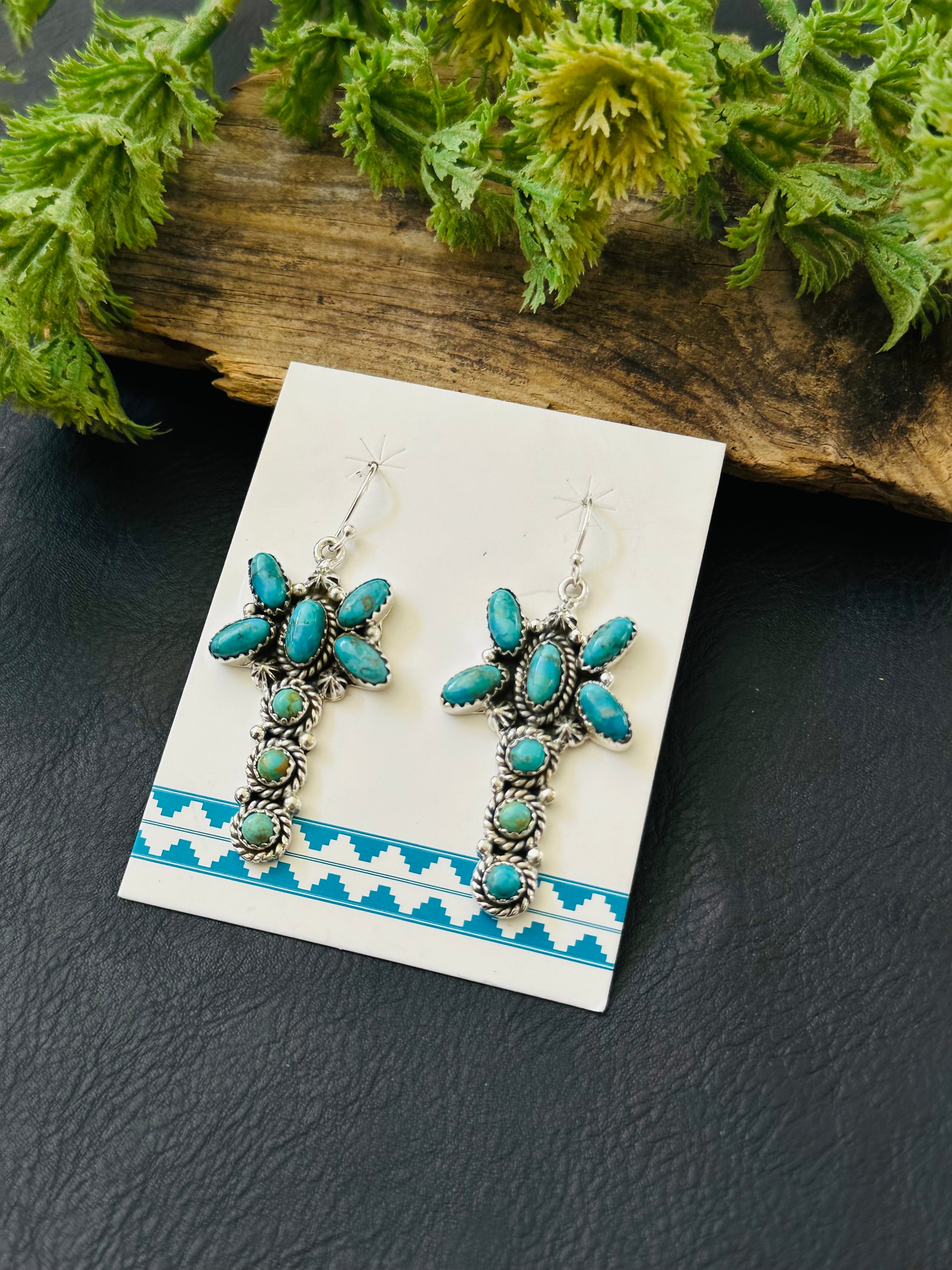 TTD “Whirlwind” Kingman Turquoise & Sterling Silver Dangle Earrings