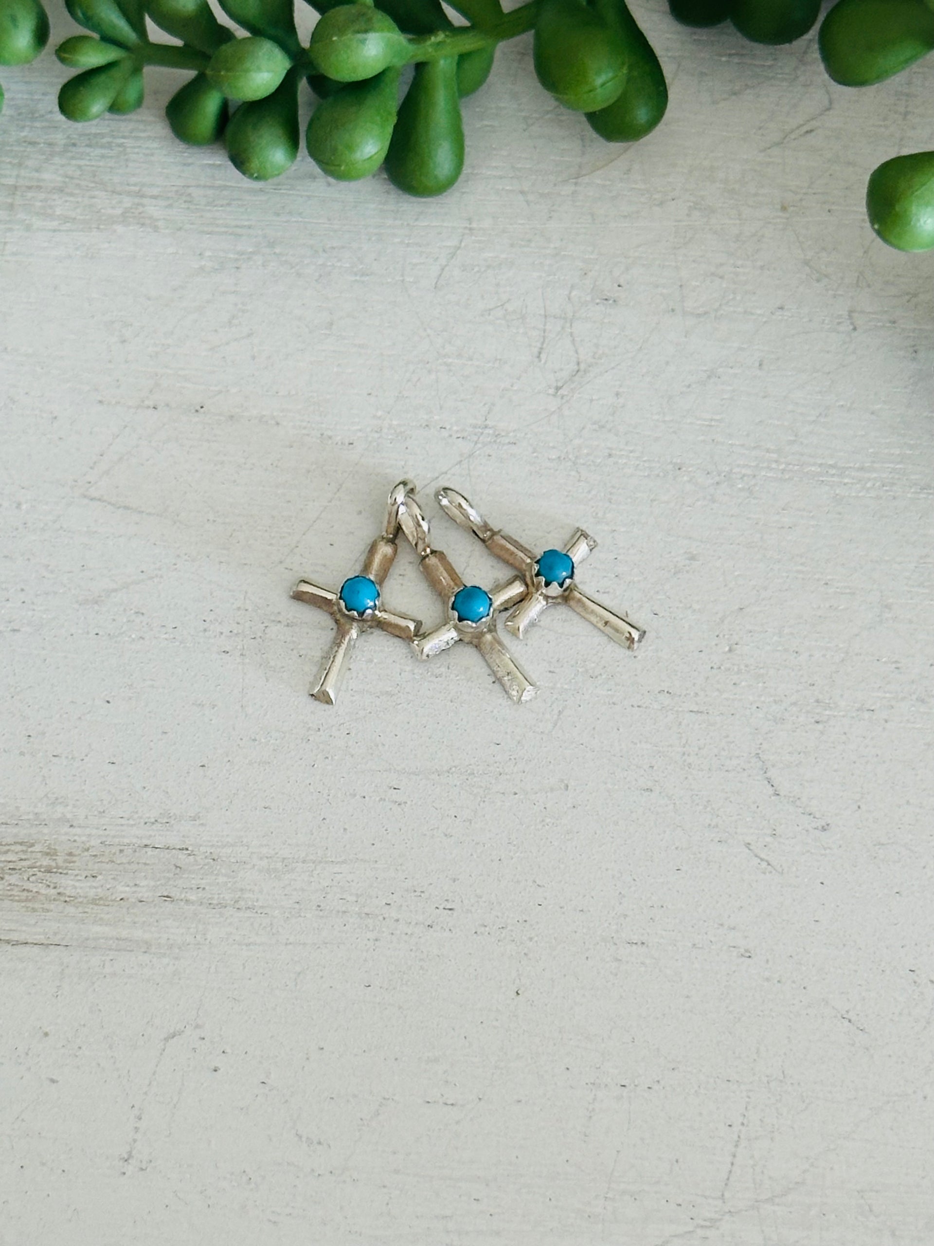 Navajo Handmade Turquoise & Sterling Silver Cross Pendant