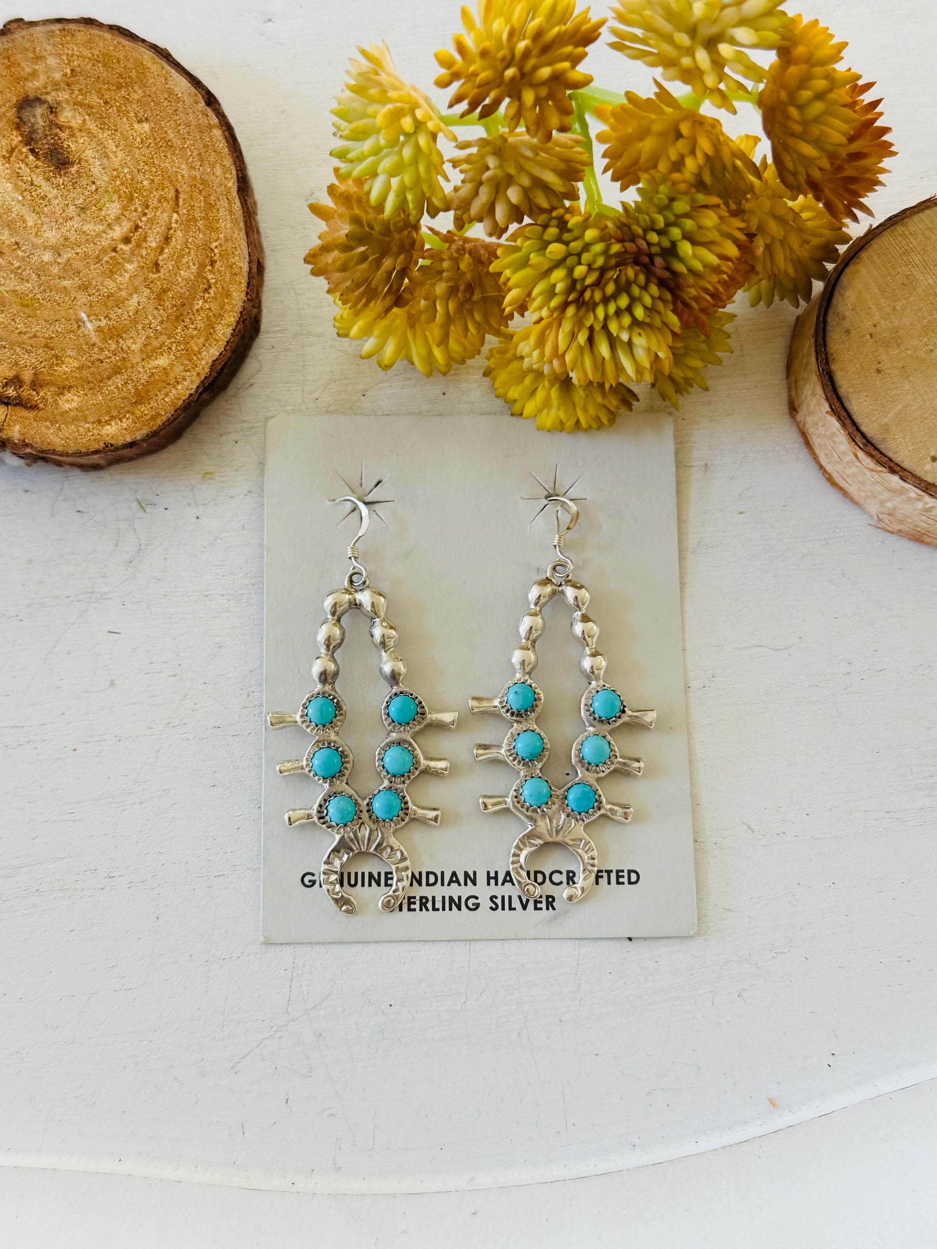 Navajo Made Sleeping Beauty  & Sterling Silver Earrings