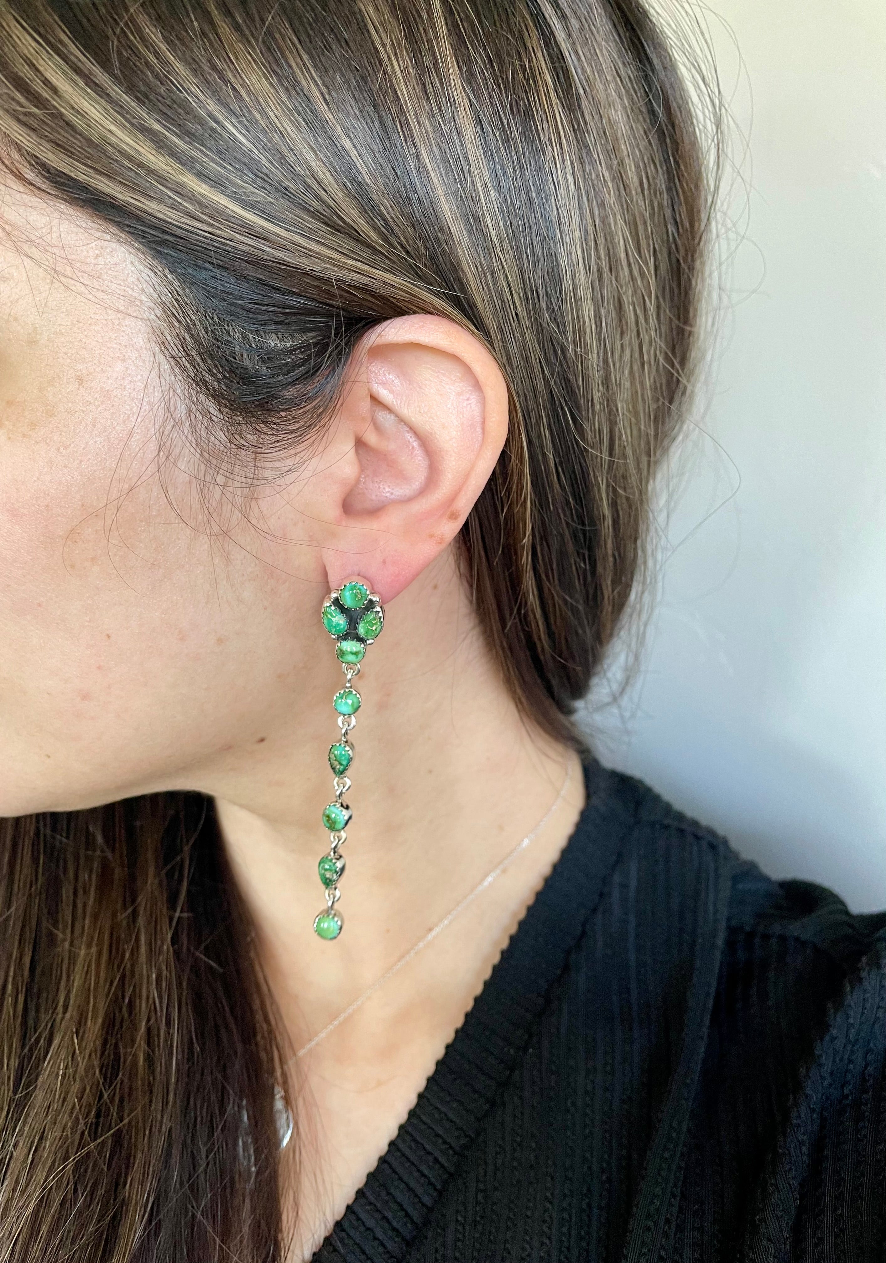 Southwest Handmade Sonoran Mountain Turquoise & Sterling Silver Post Dangle Earrings