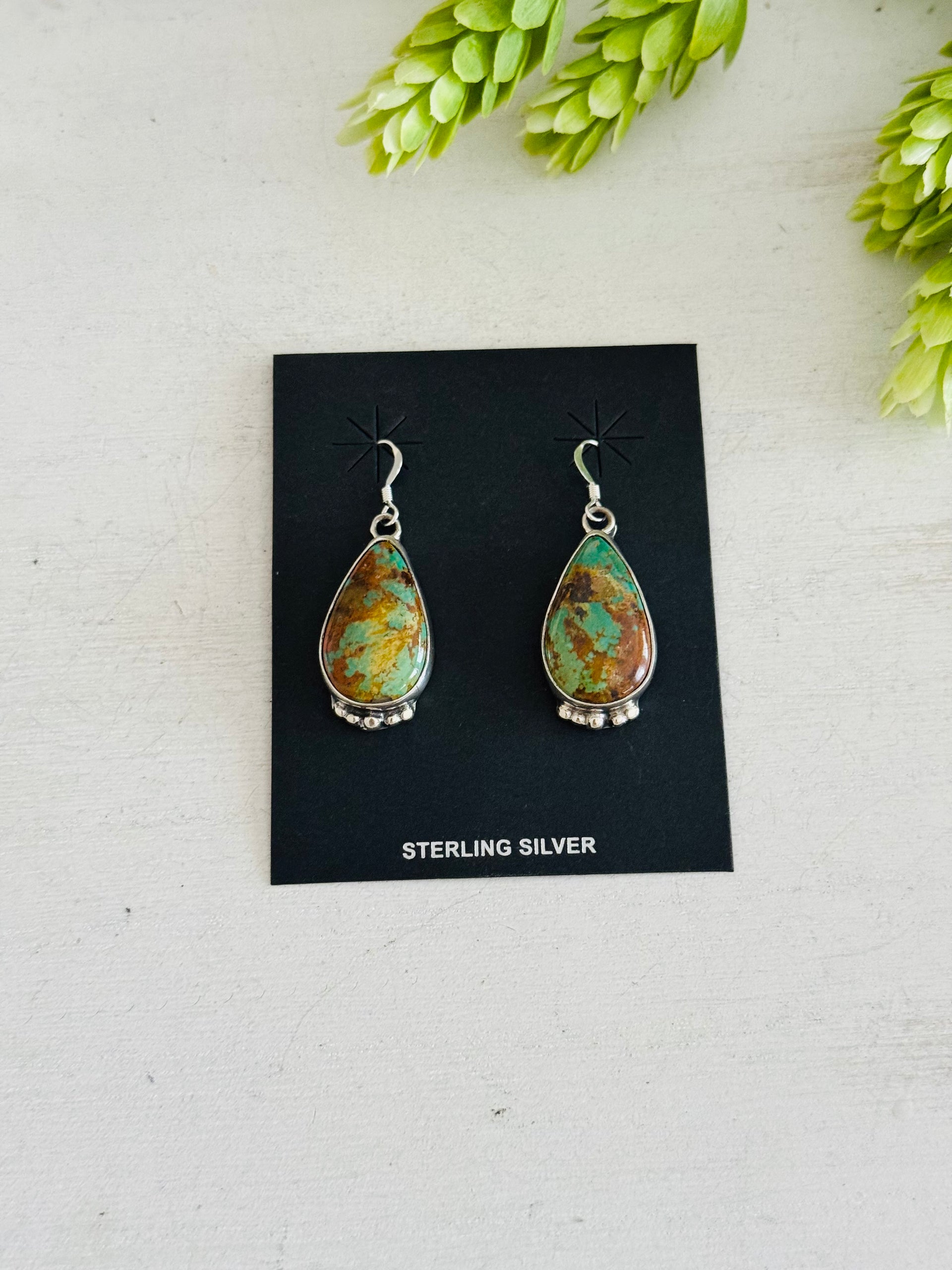 Navajo Made Kingman Turquoise & Sterling Silver Dangle Earrings