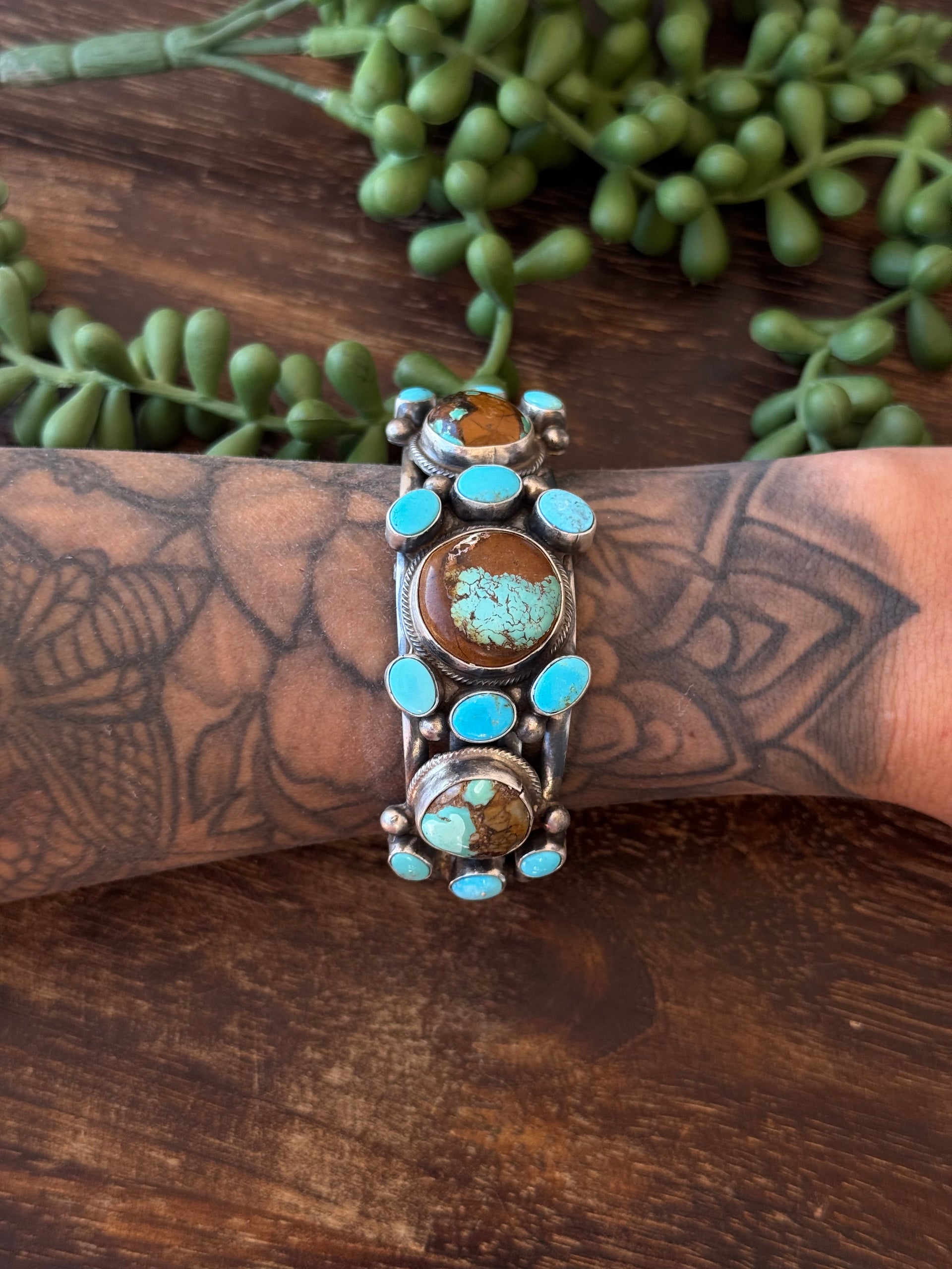 Kathleen Chavez Multi Turquoise & Sterling Silver Cluster Cuff Bracelet