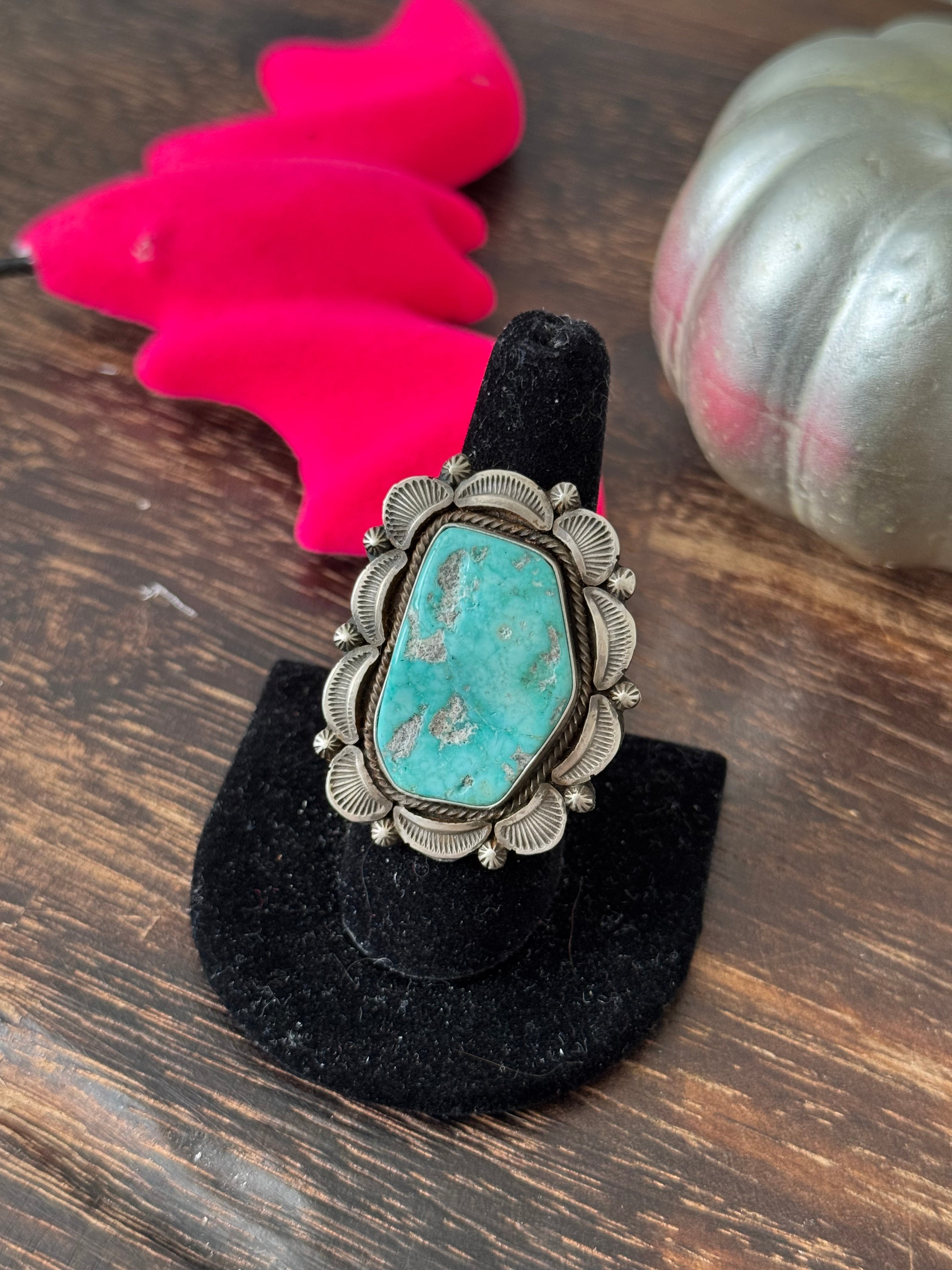 Sheila Becenti Kingman Turquoise Sterling Silver Ring Size 8.75