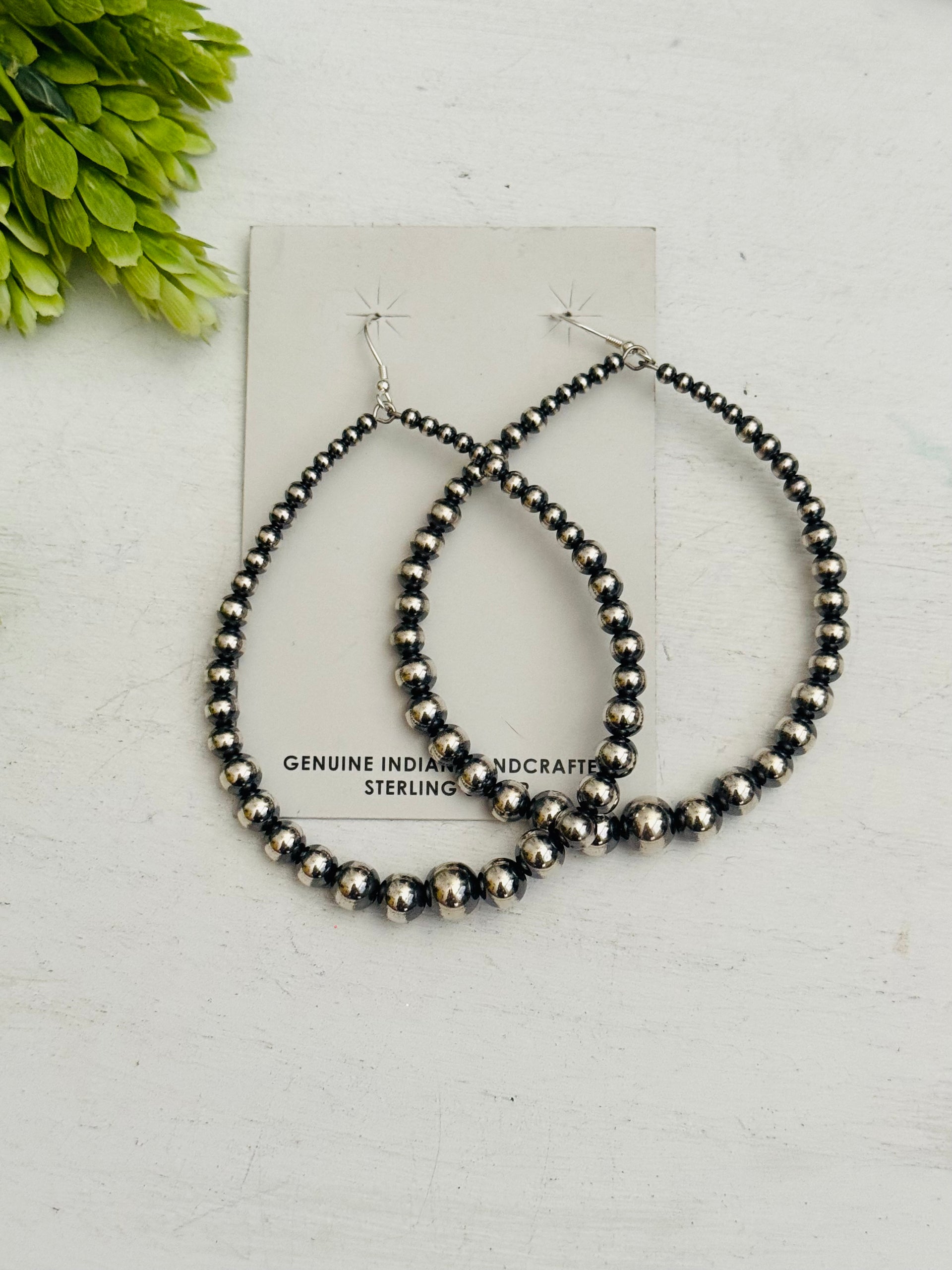 Navajo Made Strung Sterling Silver Dangle Hook Earrings