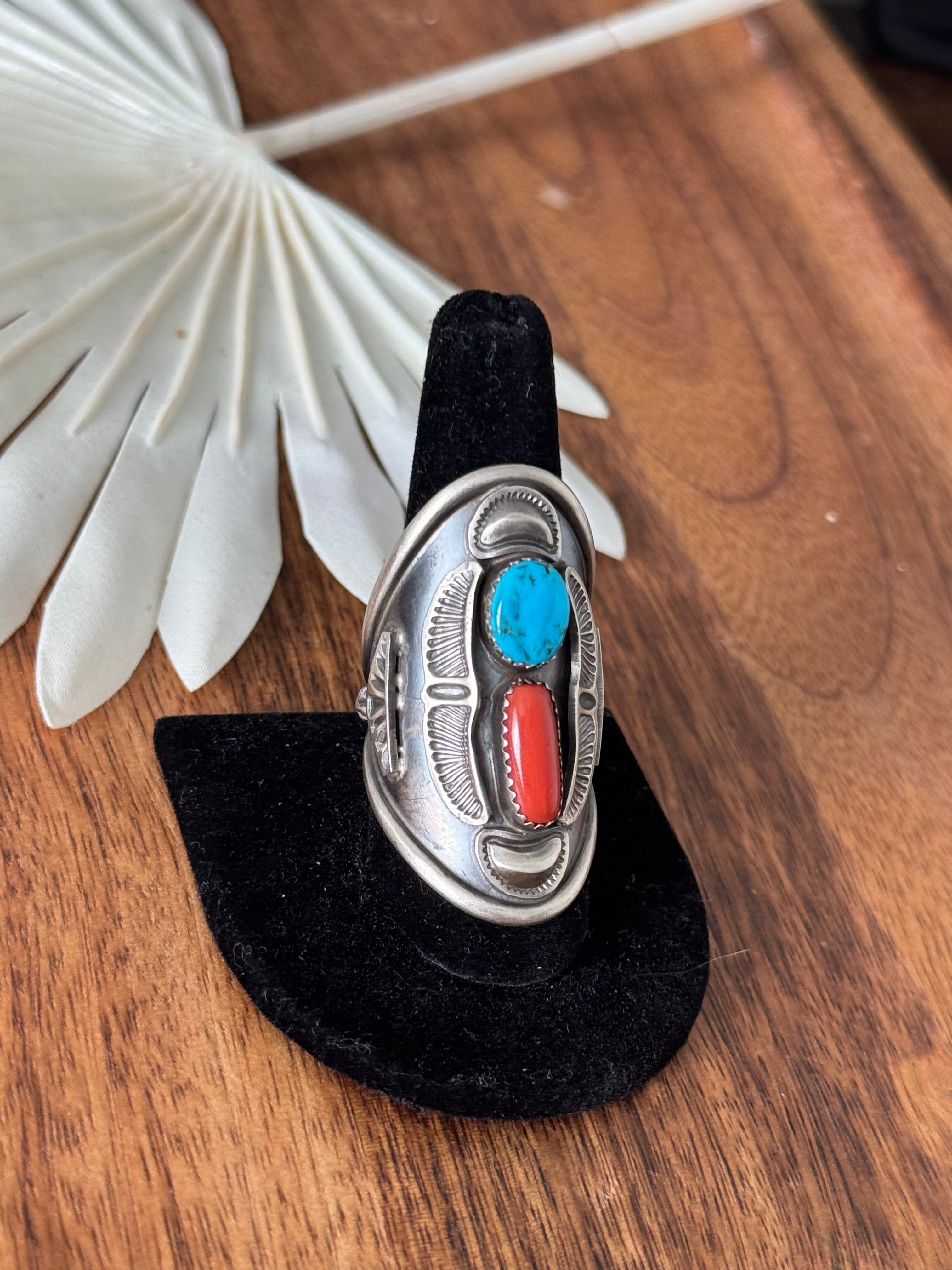 Navajo Made Multi Stone & Sterling Silver Ring