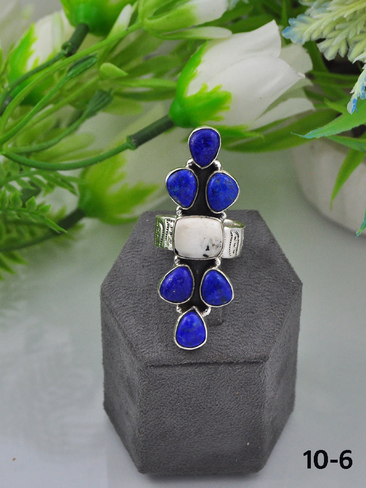 Southwest Made Multi Stone & Sterling Sliver Cluster Adjustable Ring