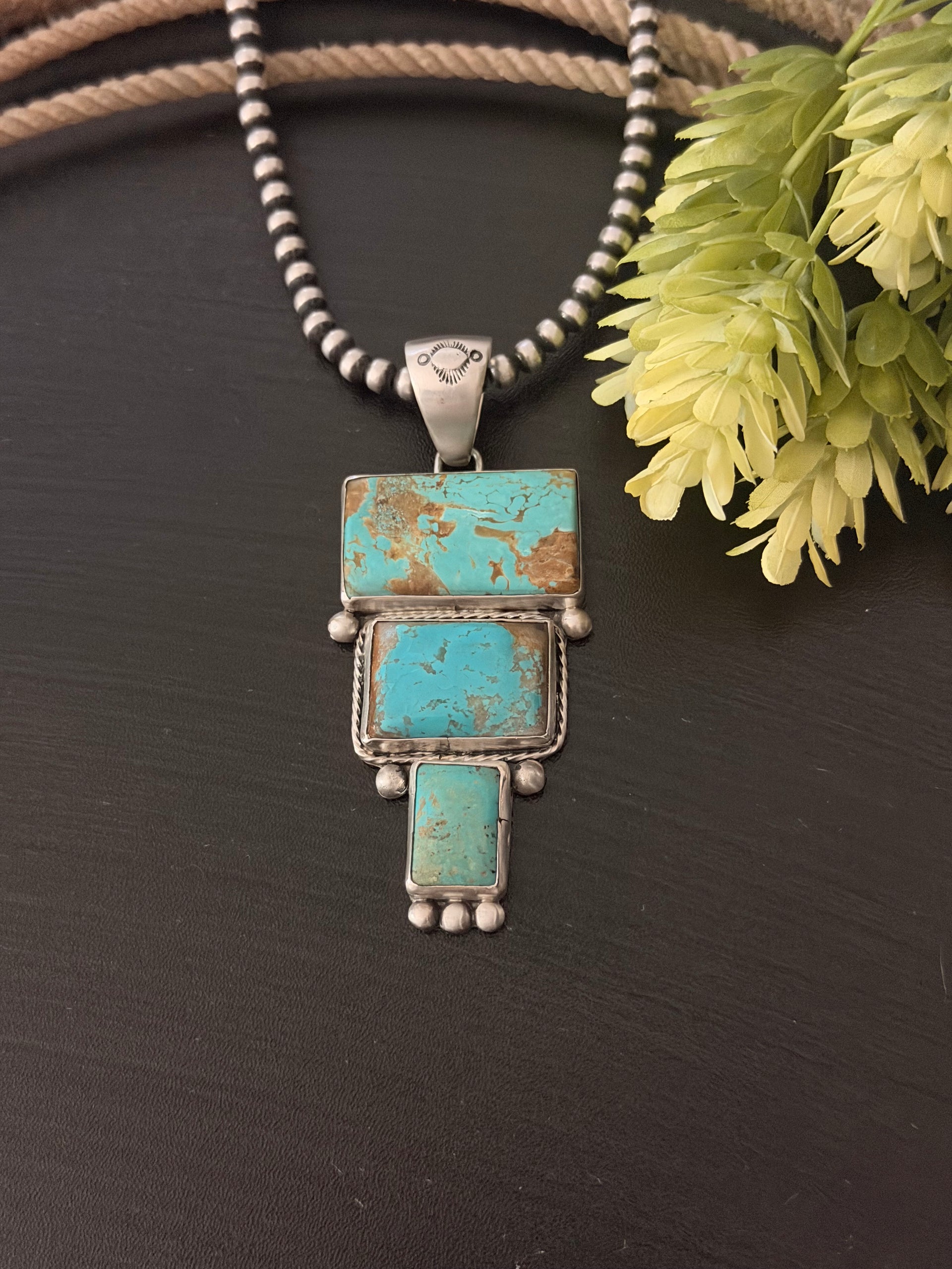 Navajo Made Mine 8 Turquoise & Sterling Silver Pendant